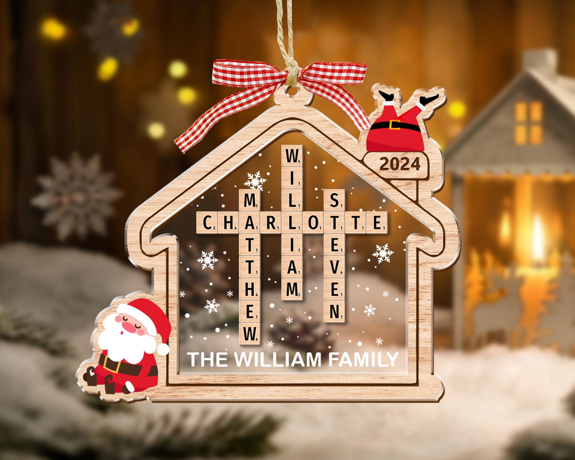 Scrabble Personalized Christmas Ornaments, Custom Family Name Crossword Puzzle, Large Family Christmas Ornament 2024, Christmas Gifts Decor OROC24