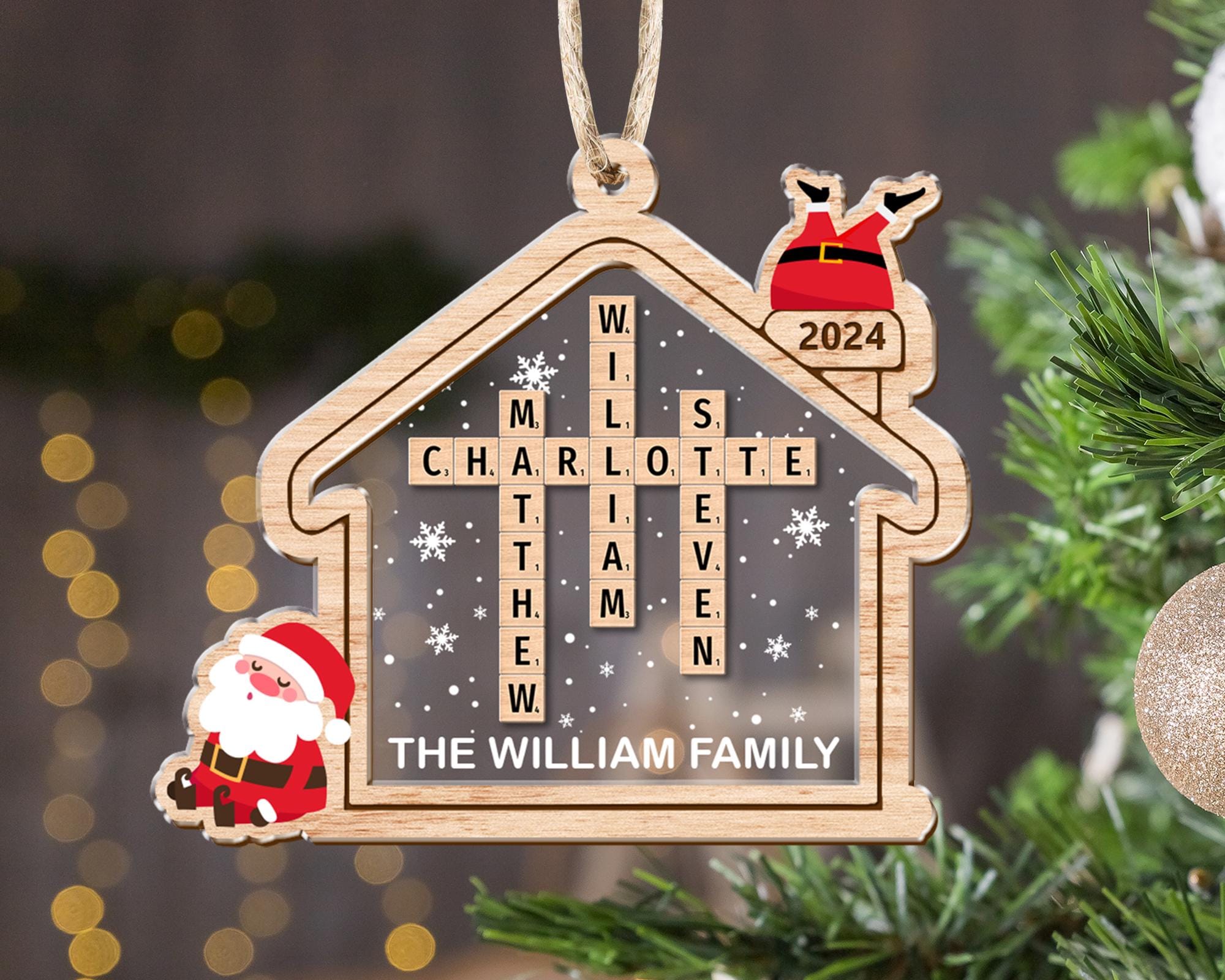 Scrabble Personalized Christmas Ornaments, Custom Family Name Crossword Puzzle, Large Family Christmas Ornament 2024, Christmas Gifts Decor OROC24