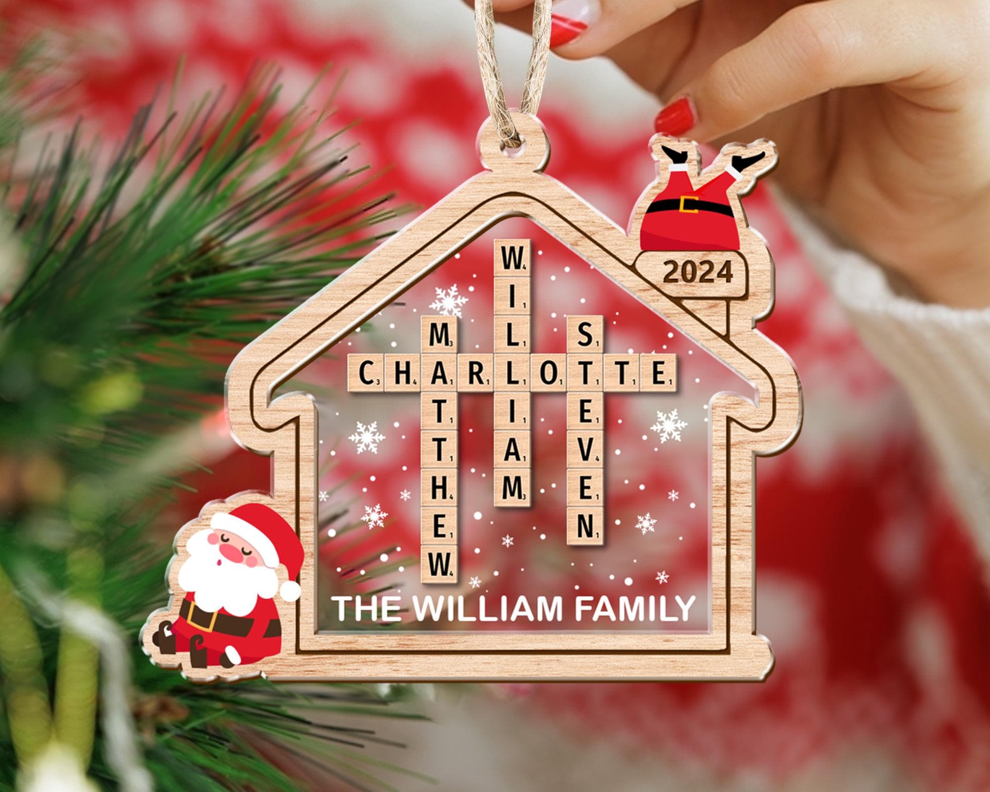 Scrabble Personalized Christmas Ornaments, Custom Family Name Crossword Puzzle, Large Family Christmas Ornament 2024, Christmas Gifts Decor OROC24