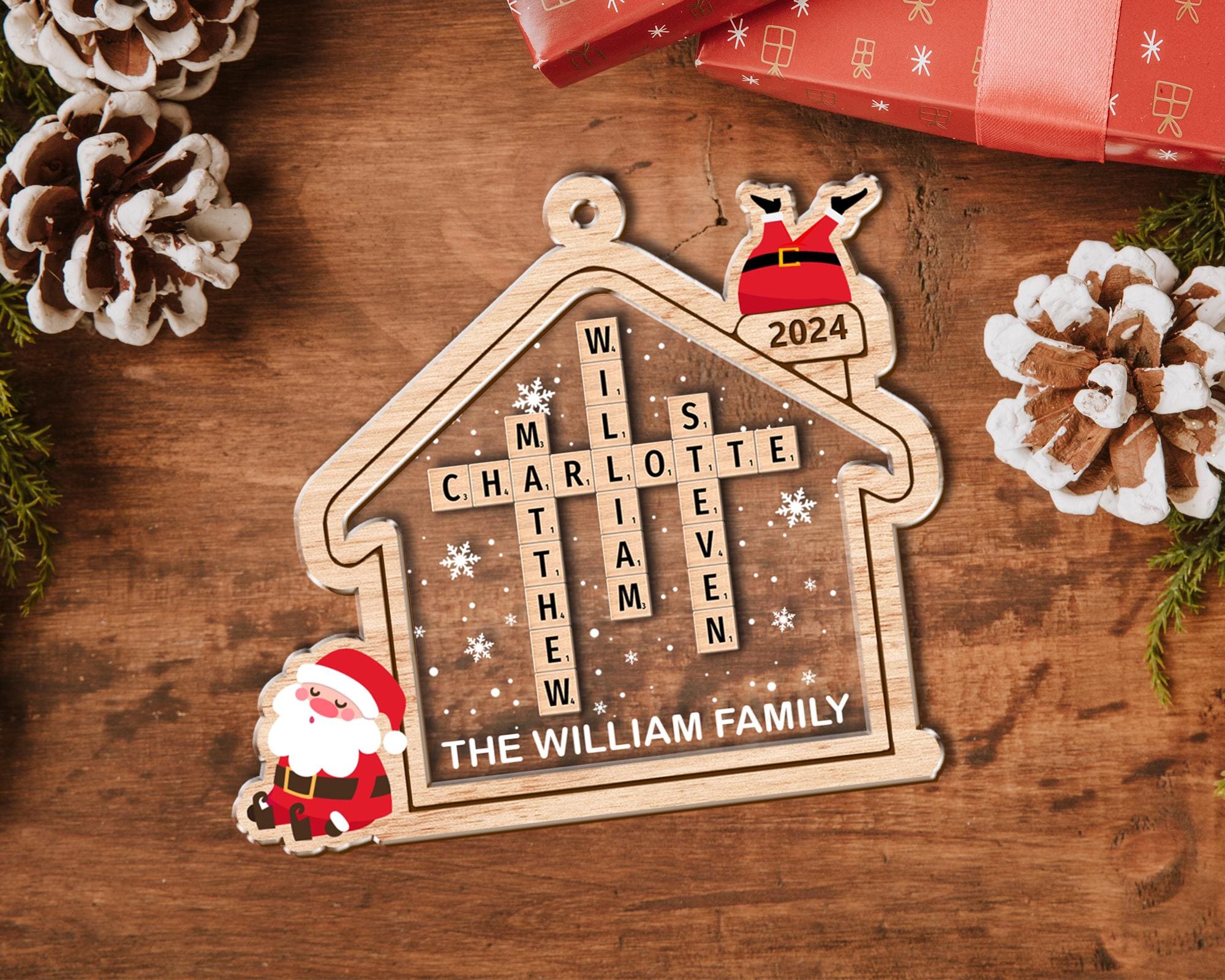 Scrabble Personalized Christmas Ornaments, Custom Family Name Crossword Puzzle, Large Family Christmas Ornament 2024, Christmas Gifts Decor OROC24