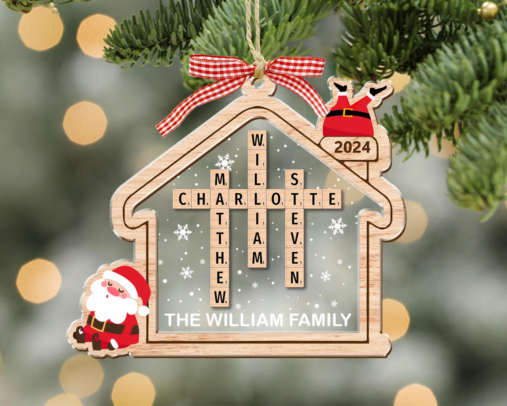 Scrabble Personalized Christmas Ornaments, Custom Family Name Crossword Puzzle, Large Family Christmas Ornament 2024, Christmas Gifts Decor OROC24