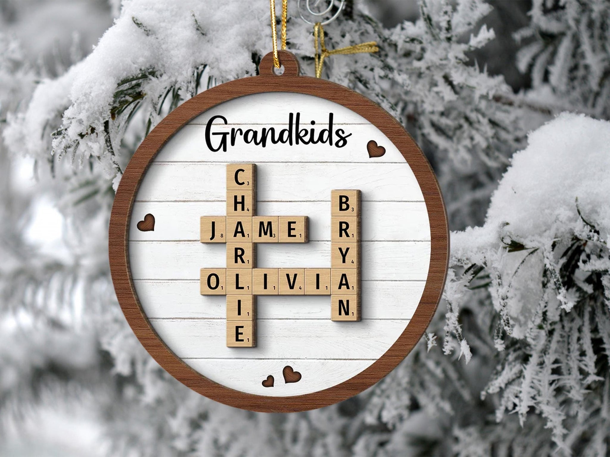 Scrabble Personalized Christmas Ornaments, Grandkids Crossword Puzzle Art Ornament, Gifts for Grandma Ornament, Custom Grandkids Ornament ORH1710N