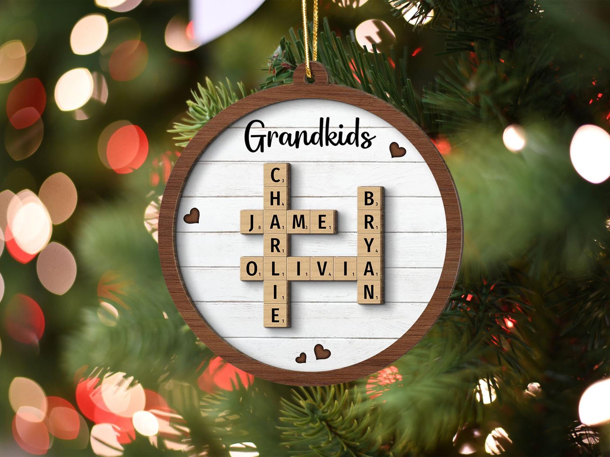 Scrabble Personalized Christmas Ornaments, Grandkids Crossword Puzzle Art Ornament, Gifts for Grandma Ornament, Custom Grandkids Ornament OROC24