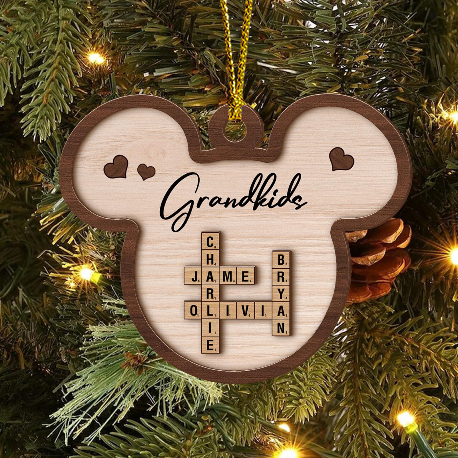 Scrabble Personalized Christmas Ornaments, Grandkids Crossword Puzzle Art Ornament, Grandparent Christmas Gift, Christmas Gift Idea OROC24