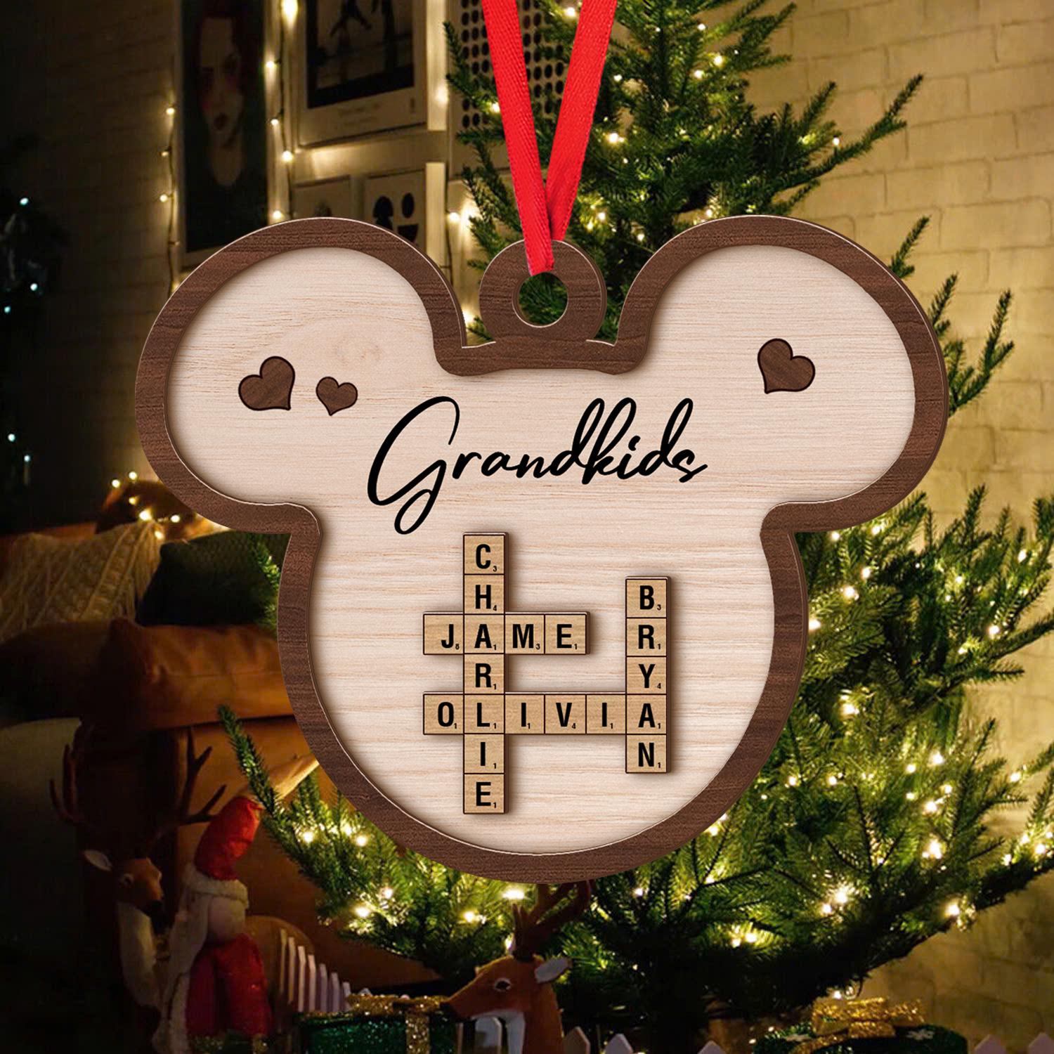 Scrabble Personalized Christmas Ornaments, Grandkids Crossword Puzzle Art Ornament, Grandparent Christmas Gift, Christmas Gift Idea OROC24