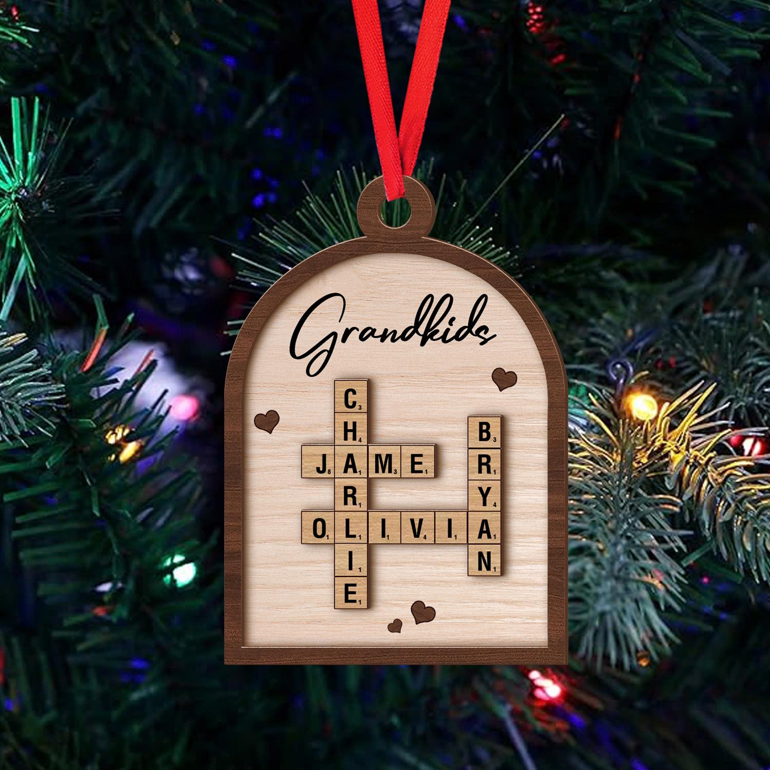 Scrabble Personalized Christmas Ornaments, Grandkids Crossword Puzzle Art Ornament, Grandparent Christmas Gift, Christmas Gift Idea OROC24