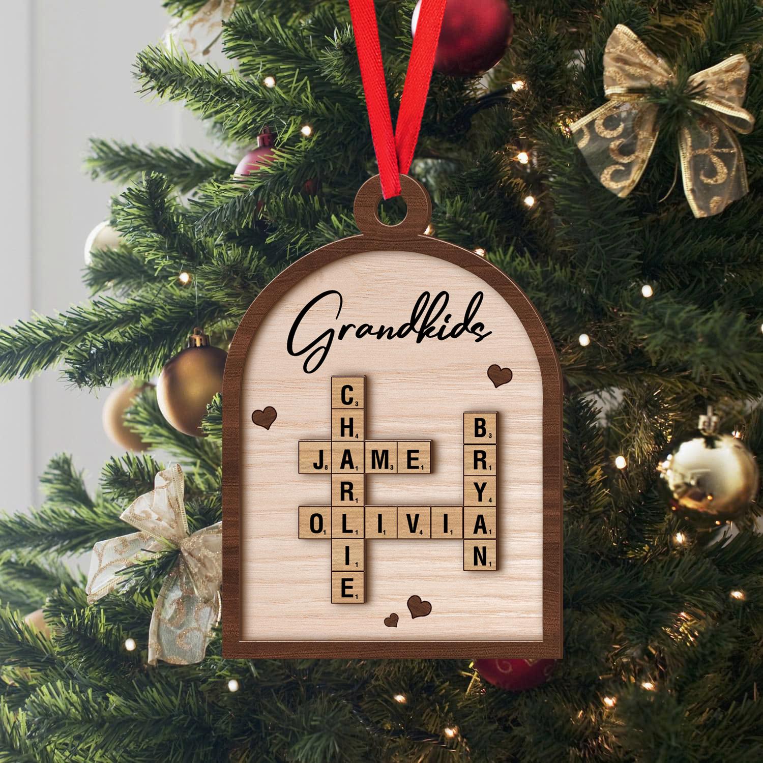 Scrabble Personalized Christmas Ornaments, Grandkids Crossword Puzzle Art Ornament, Grandparent Christmas Gift, Christmas Gift Idea OROC24