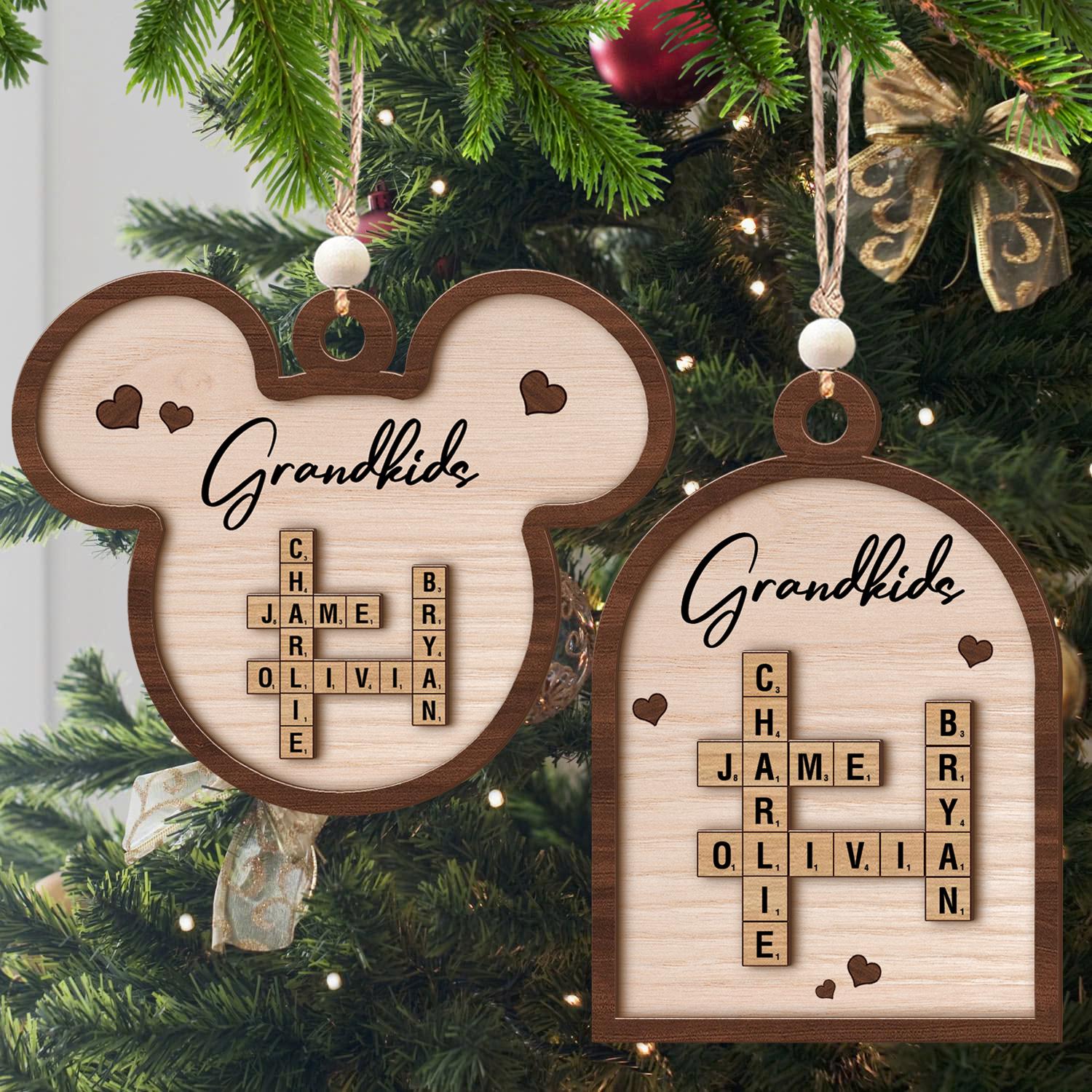 Scrabble Personalized Christmas Ornaments, Grandkids Crossword Puzzle Art Ornament, Grandparent Christmas Gift, Christmas Gift Idea OROC24