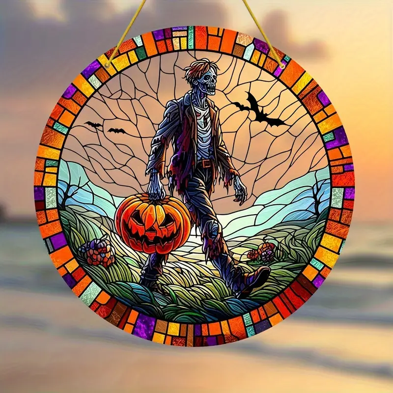 Halloween Suncatcher Decoration - 8 Acrylic Zombie-Themed Window Hanging - Weather-Resistant, Pre-Drilled, Waterproof Spooky Outdoor Garden Patio Porch Decor - Perfect for Halloween Celebrations ORHA2408