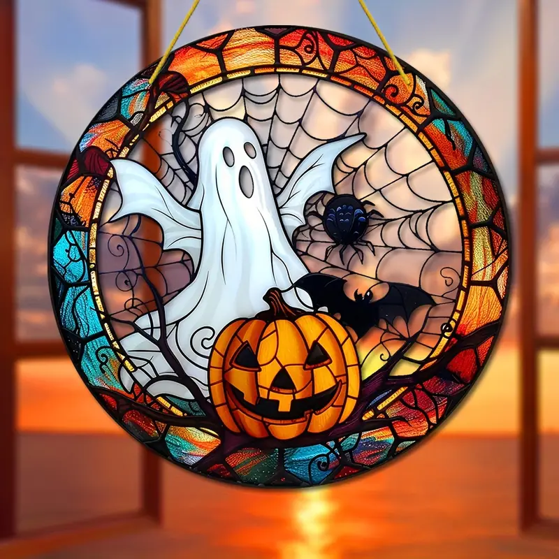 Spooky Ghost Halloween Window Hanging - Colorful Acrylic Sun Catcher, 8X8, Perfect For Home & Garden Decor, Ideal Housewarming Or Thanksgiving Gift ORHA2408