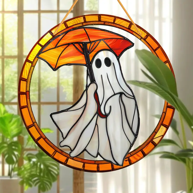 Spooky Ghost Suncatcher - Colorful Acrylic Window Hanging 8x8, Perfect for Halloween Decor, Housewarming Gifts & Wreath Centerpieces ORHA2408