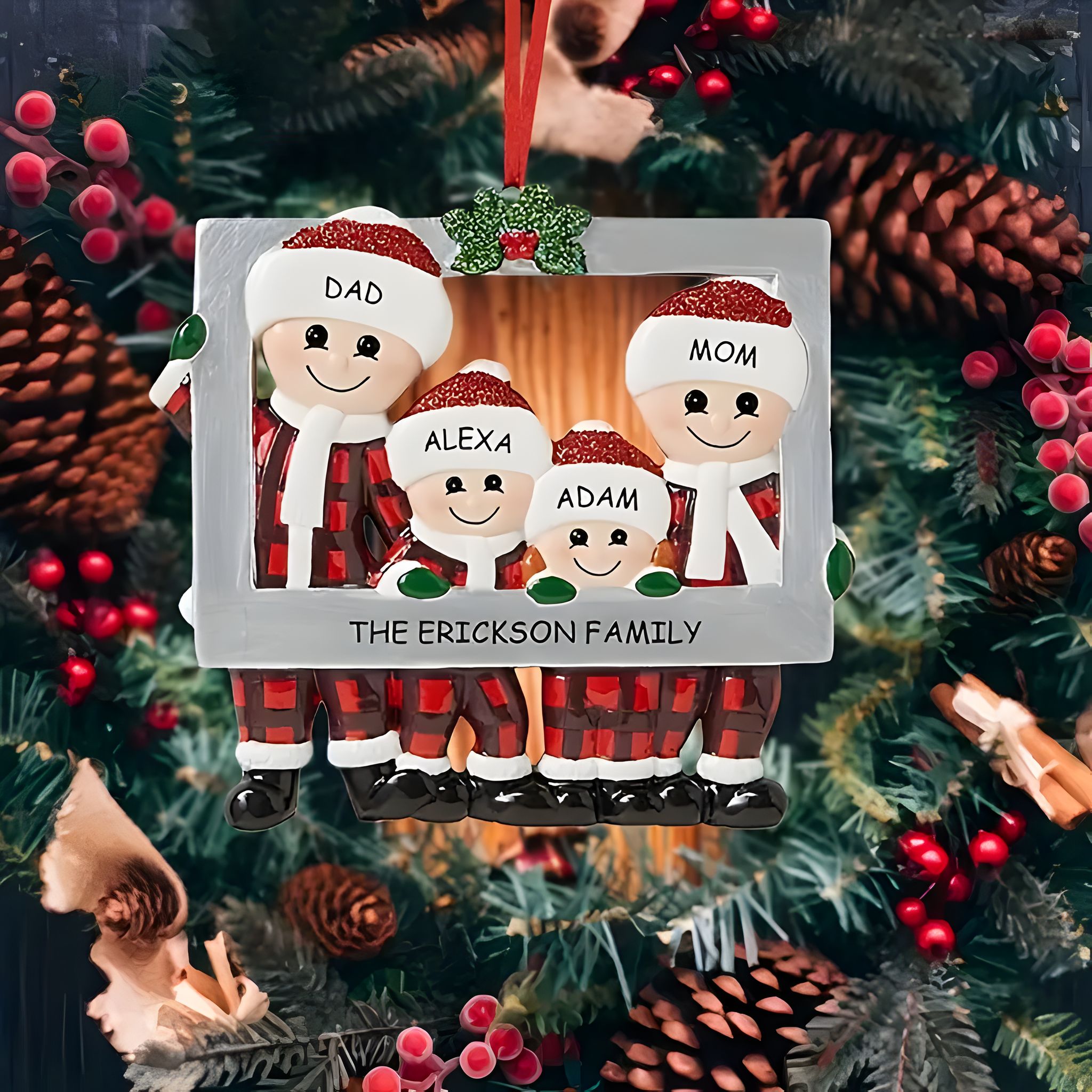 Personalized Wooden Christmas Tree Ornament - Custom Family Name Holiday Decoration - Seasonal Wood Craft - Merry Christmas & New Year's Hanging Decor ORN2709
