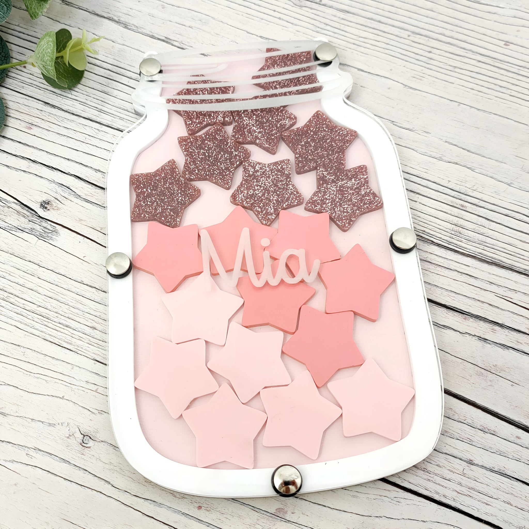 Shades of Pink - Baby Pink and White Glitter Reward Jar rejar