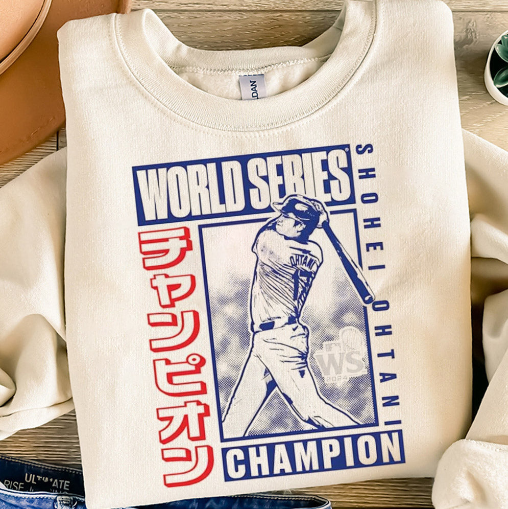 Shohei Ohtani Los Angeles Dodgers 2024 World Series Champions Kanji Swing T-Shirt