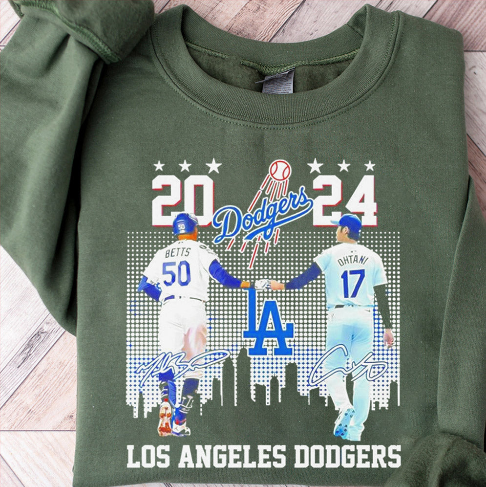 Shohei Ohtani Mookie Betts Los Angeles Dodgers 2024 skyline signature T-Shirt, Sweatshirt, Hoodie