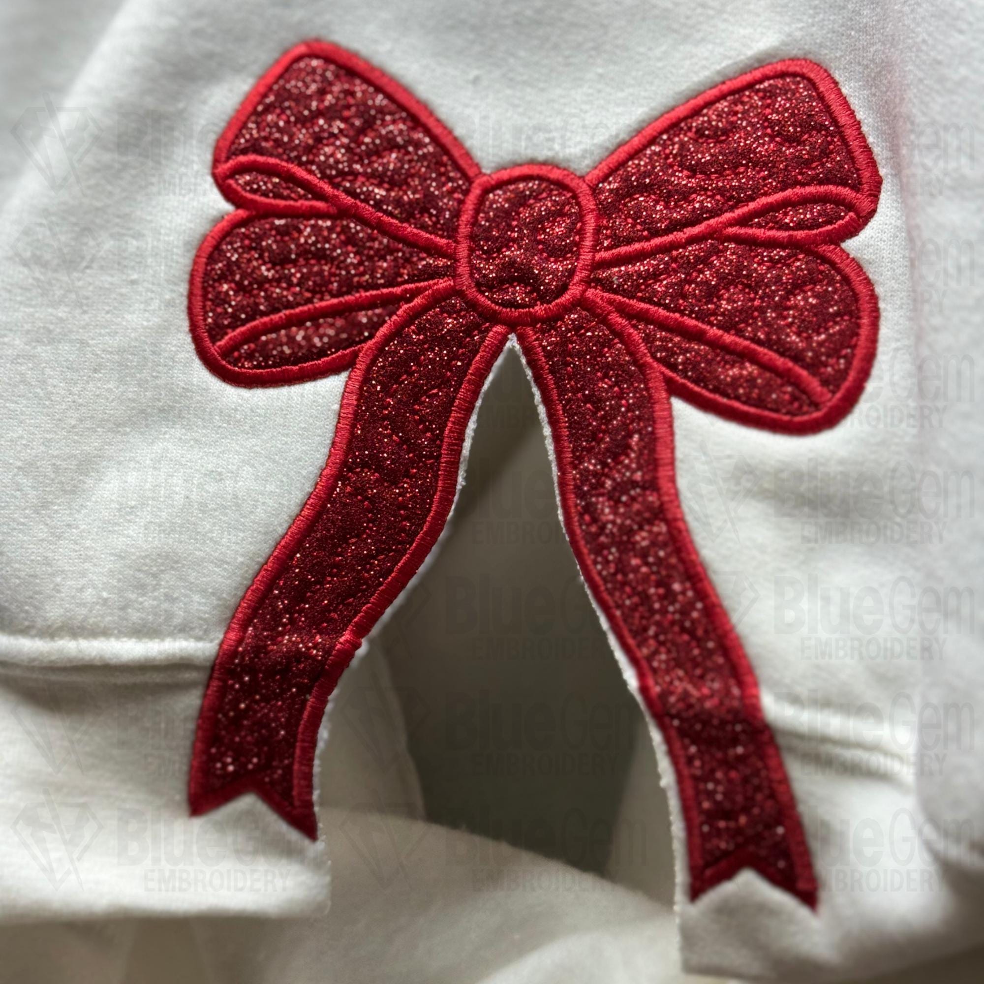 Side Bow Appliqu? Sweatshirt Embroidery Design - Christmas Embroidery Design - 2 Sizes - Instant Download - Bow Applique - MotifQuilted ESIBOW