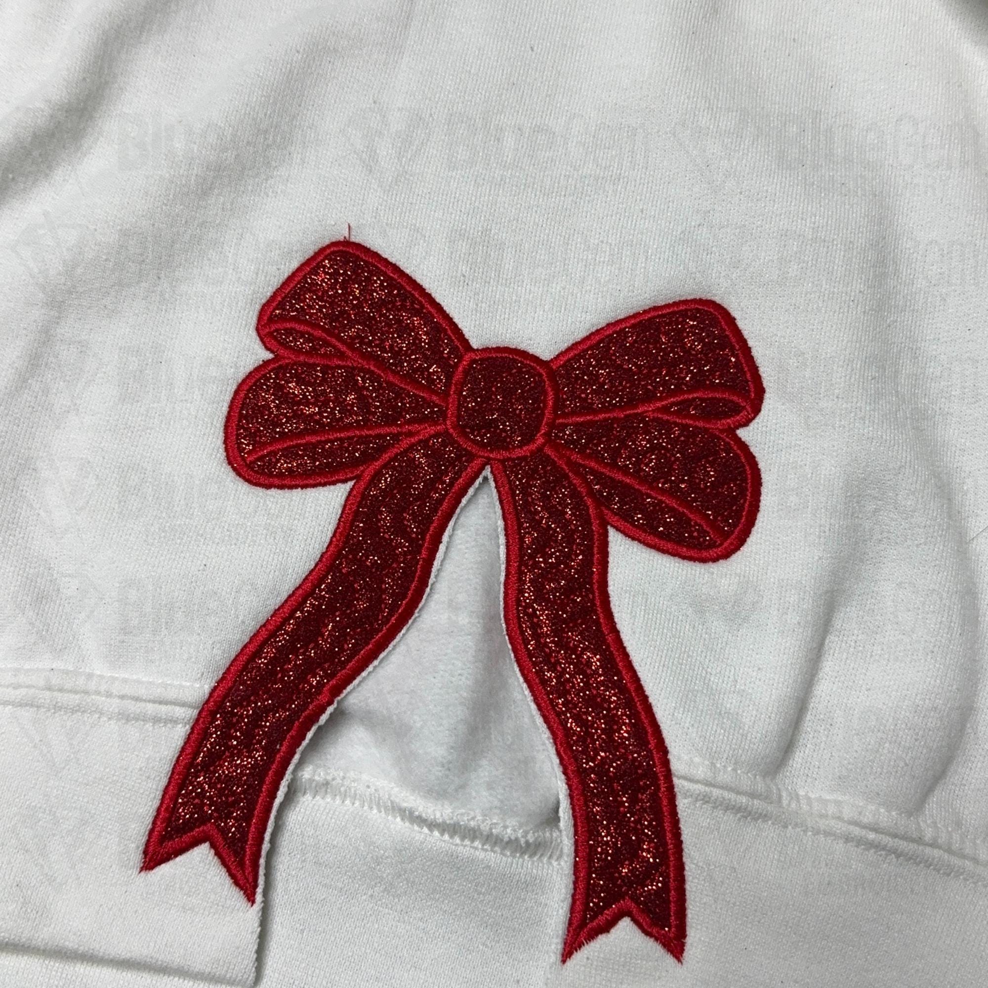 Side Bow Appliqu? Sweatshirt Embroidery Design - Christmas Embroidery Design - 2 Sizes - Instant Download - Bow Applique - MotifQuilted ESIBOW