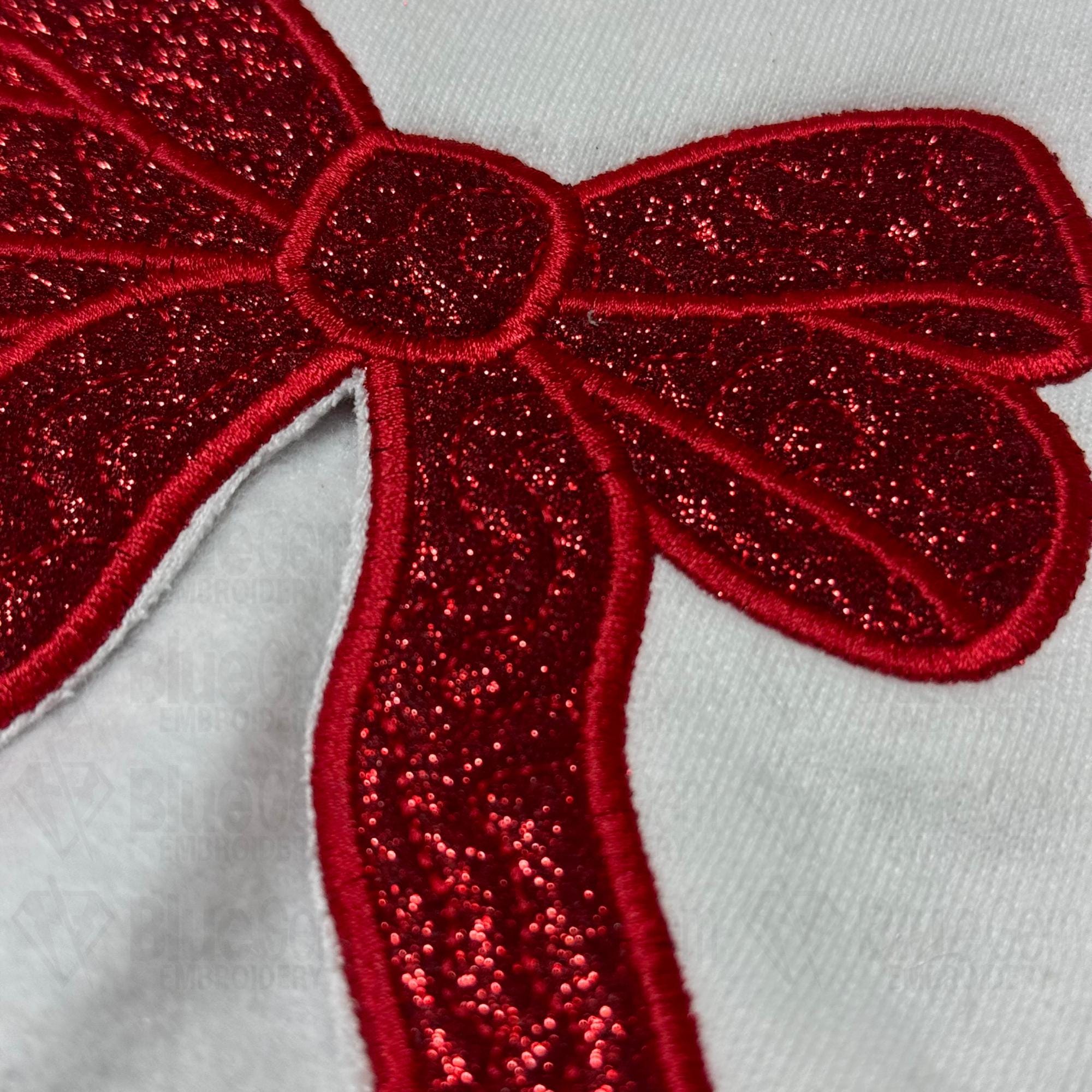 Side Bow Appliqu? Sweatshirt Embroidery Design - Christmas Embroidery Design - 2 Sizes - Instant Download - Bow Applique - MotifQuilted ESIBOW