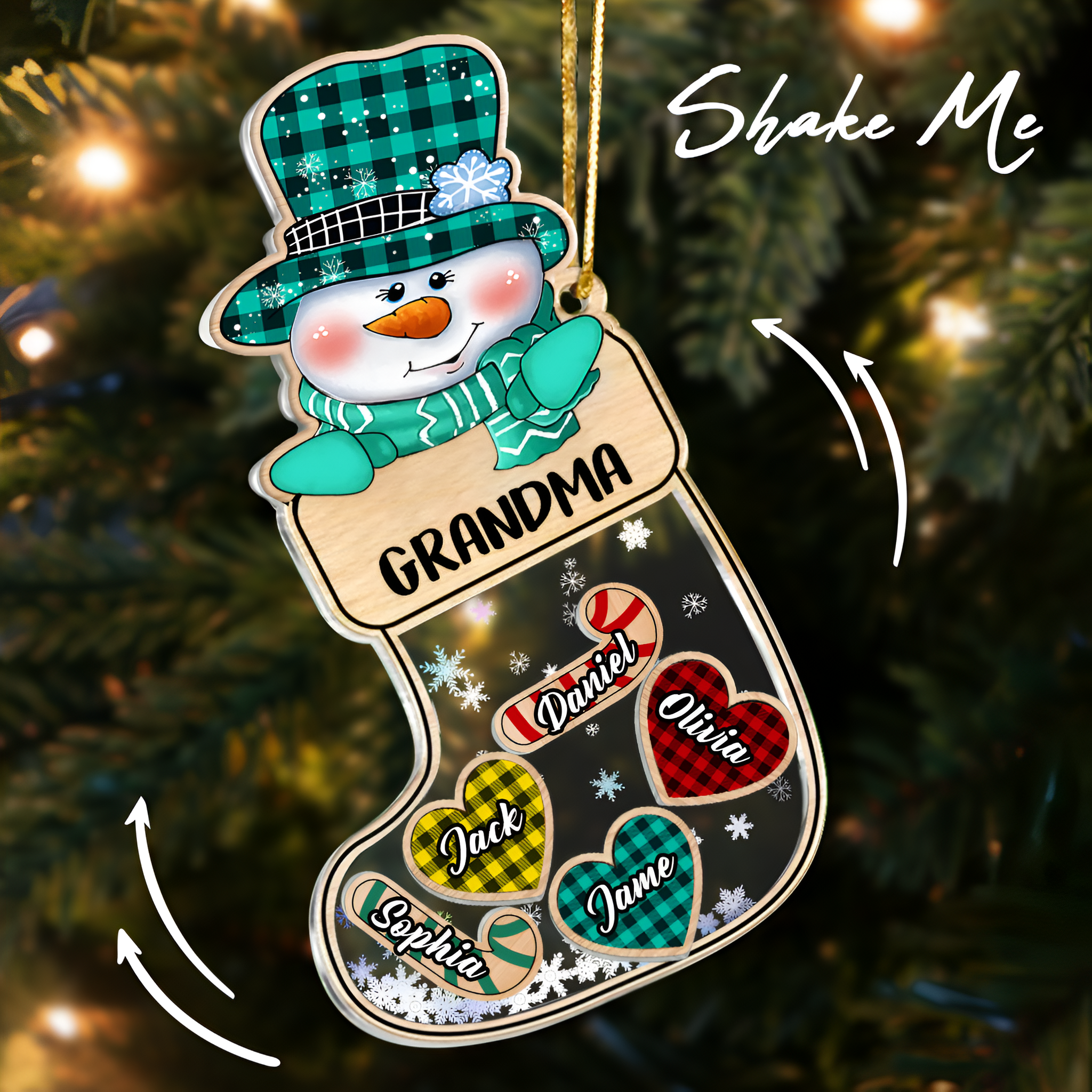 Snowman Grandma And Grandkids Christmas Socks Personalized Christmas Gift CTH01 Shaker Ornament ORN2809