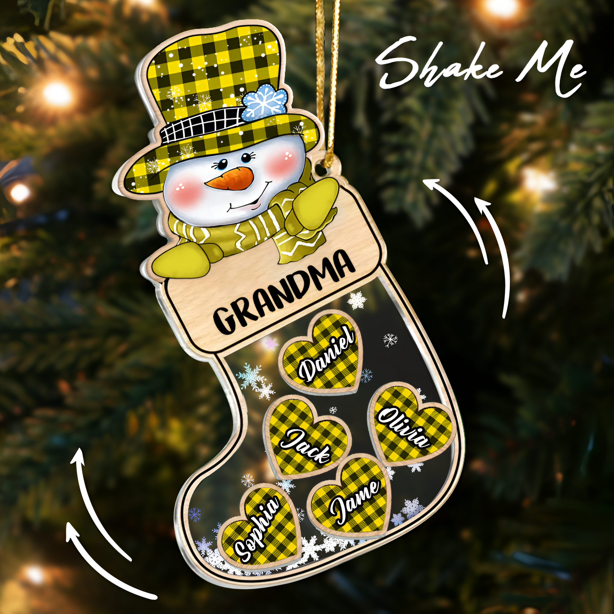 Snowman Grandma And Grandkids Christmas Socks Personalized Christmas Gift CTH01 Shaker Ornament ORN2809