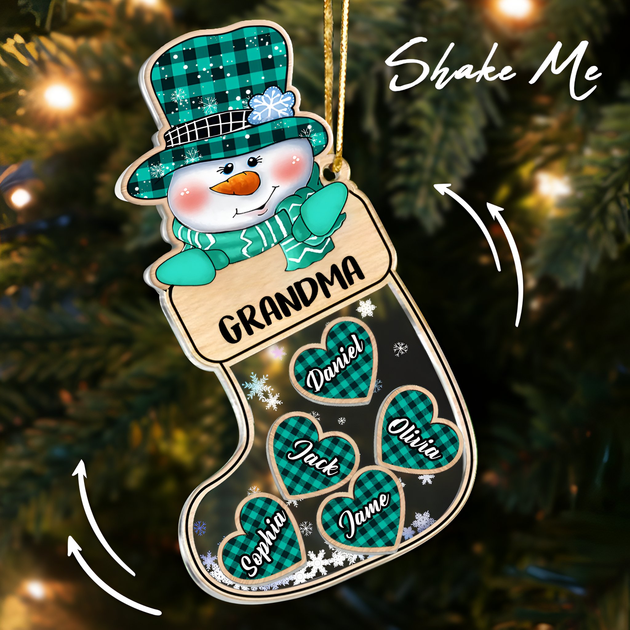 Snowman Grandma And Grandkids Christmas Socks Personalized Christmas Gift CTH01 Shaker Ornament ORN2809