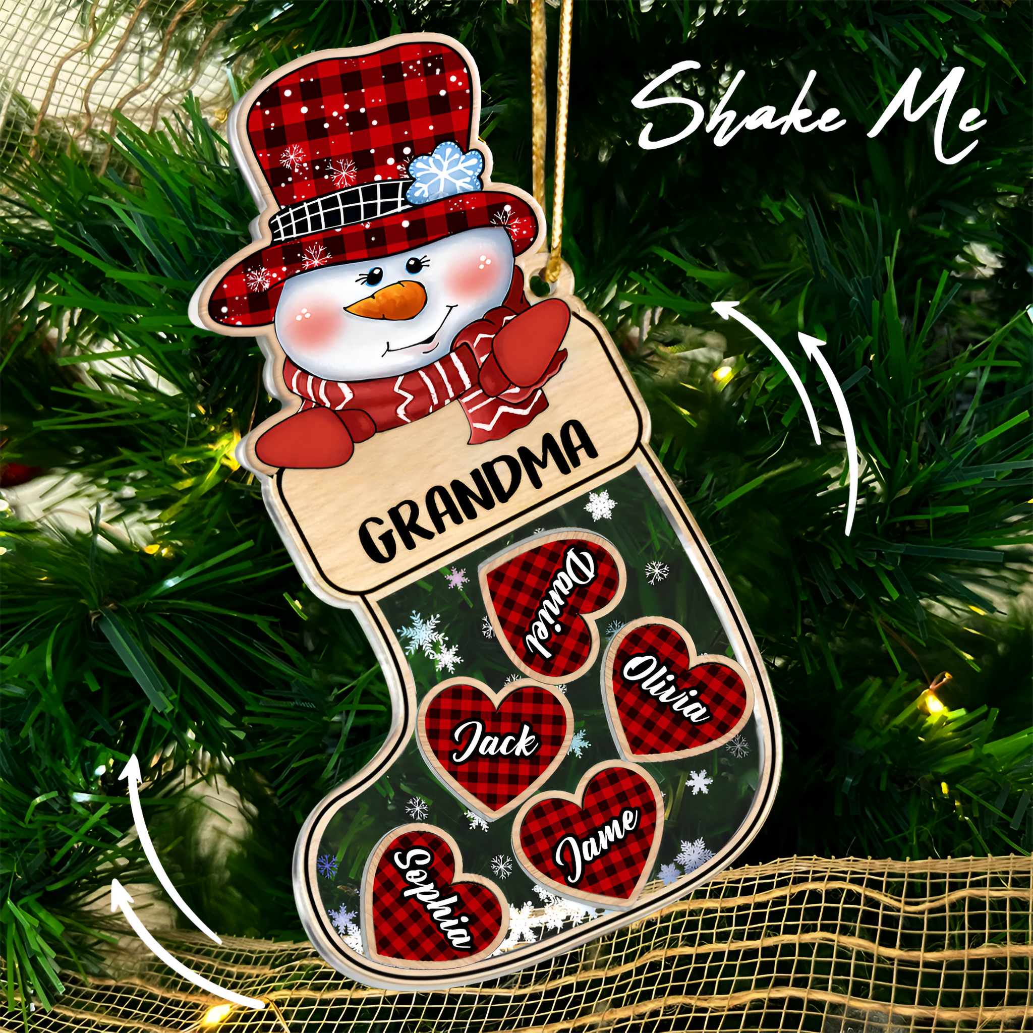 Snowman Grandma And Grandkids Christmas Socks Personalized Christmas Gift CTH01 Shaker Ornament ORN2809