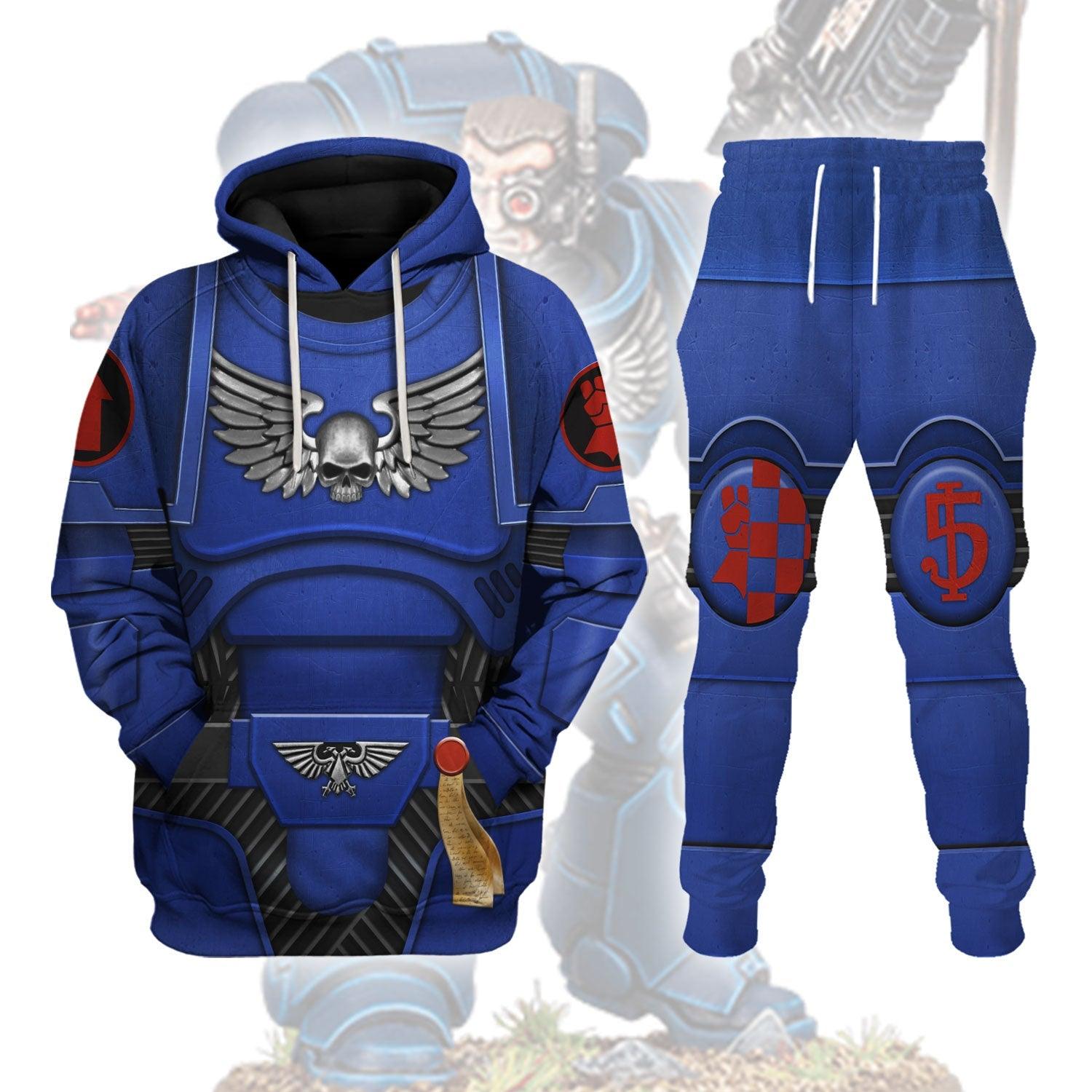 Space Marines Crimson Fists Warhammer Costume Hoodie Jogger, Space Marines Crimson Fists Cosplay 3D Hoodie Pants, Warhammer 3D Tracksuit TQT4