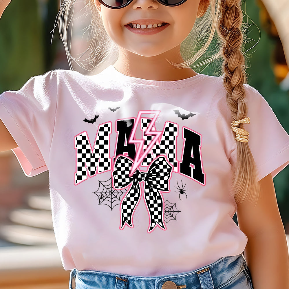 Spooky Mama Neon Png, Halloween Png, Spooky Season Png, Halloween Checkered Png, Spooky vibes Png, Halloween Mama Coquette Bow Sublimation