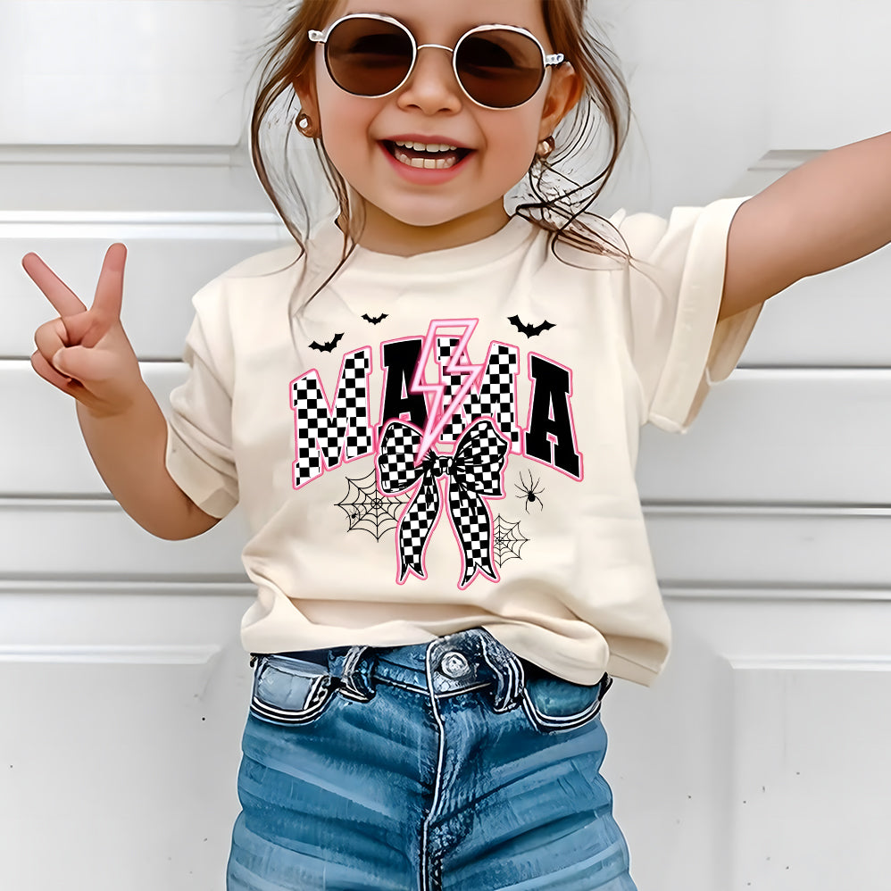 Spooky Mama Neon Png, Halloween Png, Spooky Season Png, Halloween Checkered Png, Spooky vibes Png, Halloween Mama Coquette Bow Sublimation