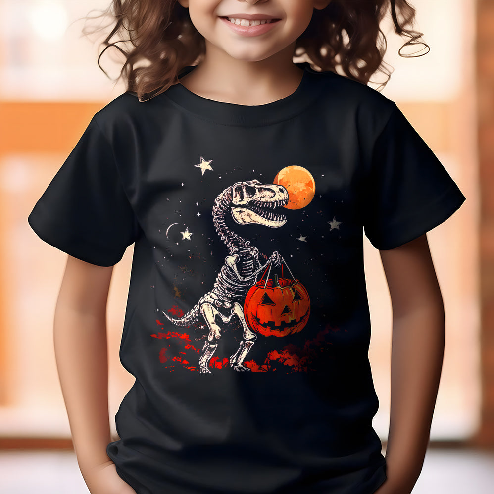 Spooky Saurus T-shirt, Halloween Dinosaur T-shirt, Kids Halloween T-shirt, T-Rex Skeleton Kids shirt design, Halloween T-shirt