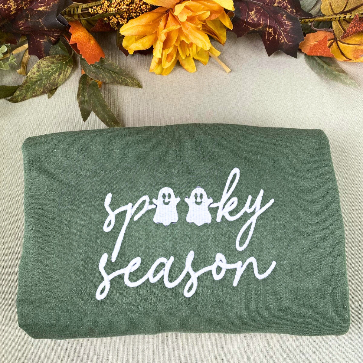 Spooky Season Crewneck with Ghost Embroidered Halloween Sweatshirts, Hoodie EMHA2608