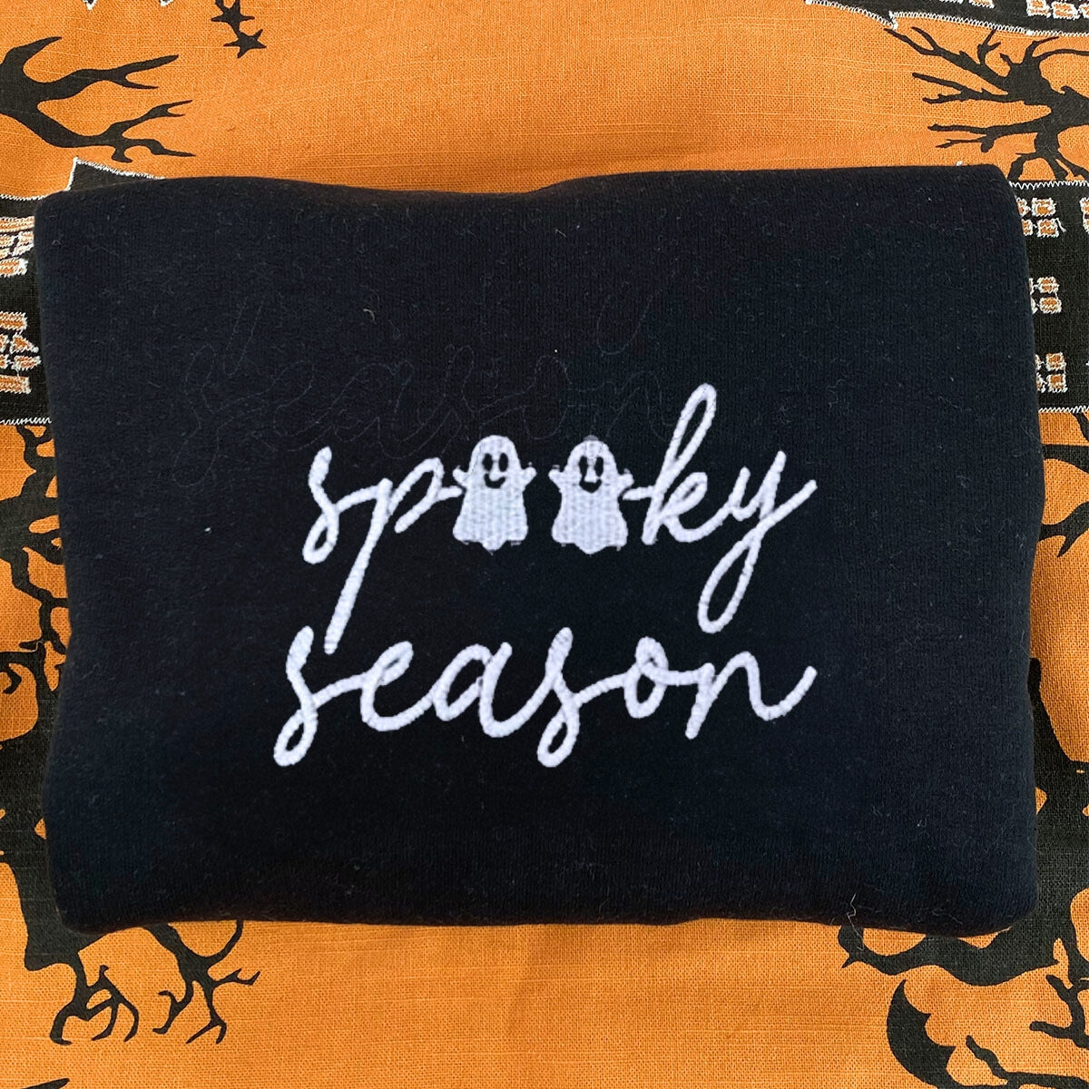 Spooky Season Crewneck with Ghost Embroidered Halloween Sweatshirts, Hoodie EMHA2608