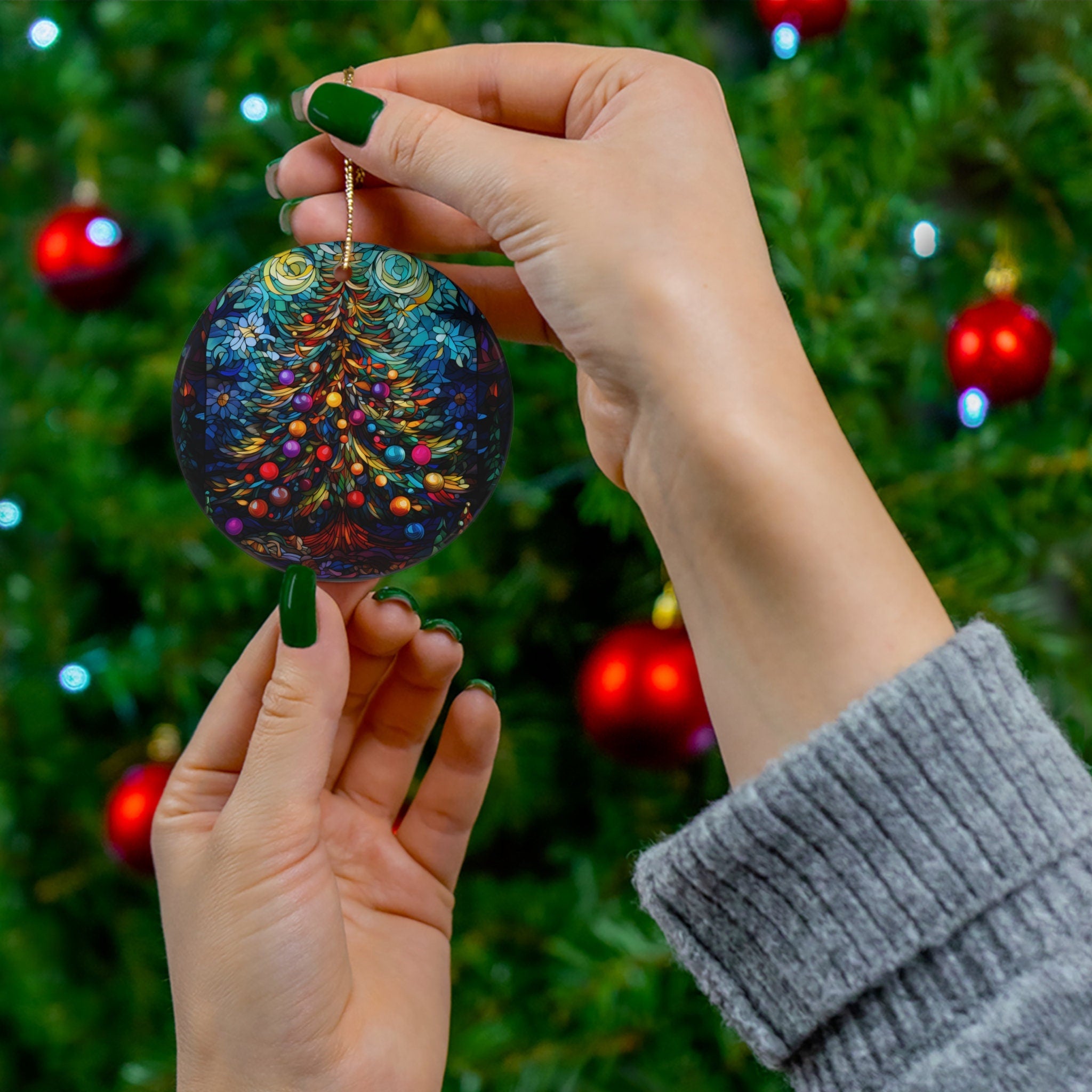 Stained Glass Christmas Tree Design Ornament,  Christmas Ornament  Flat Shaped, Holiday Ornament, Christmas Tree Ornament HAOR14