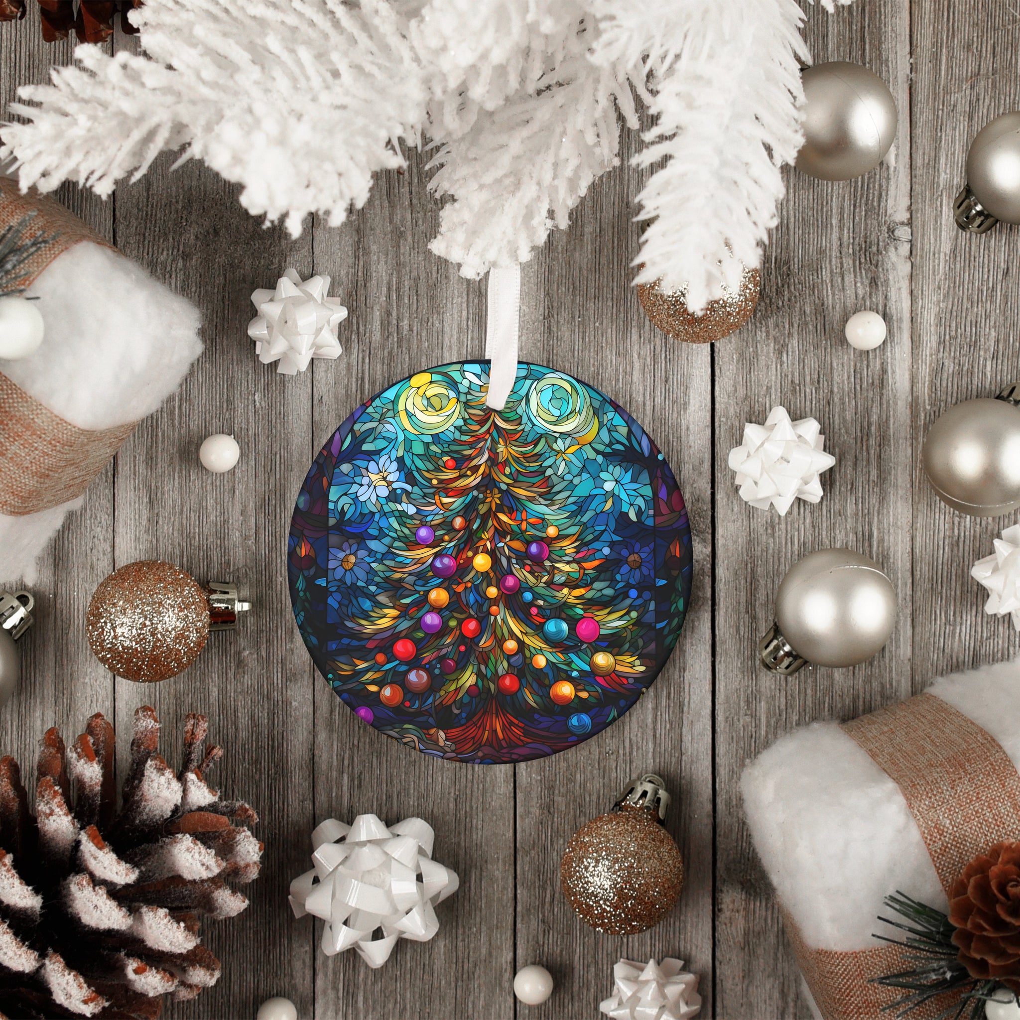 Stained Glass Christmas Tree Design Ornament,  Christmas Ornament  Flat Shaped, Holiday Ornament, Christmas Tree Ornament HAOR14