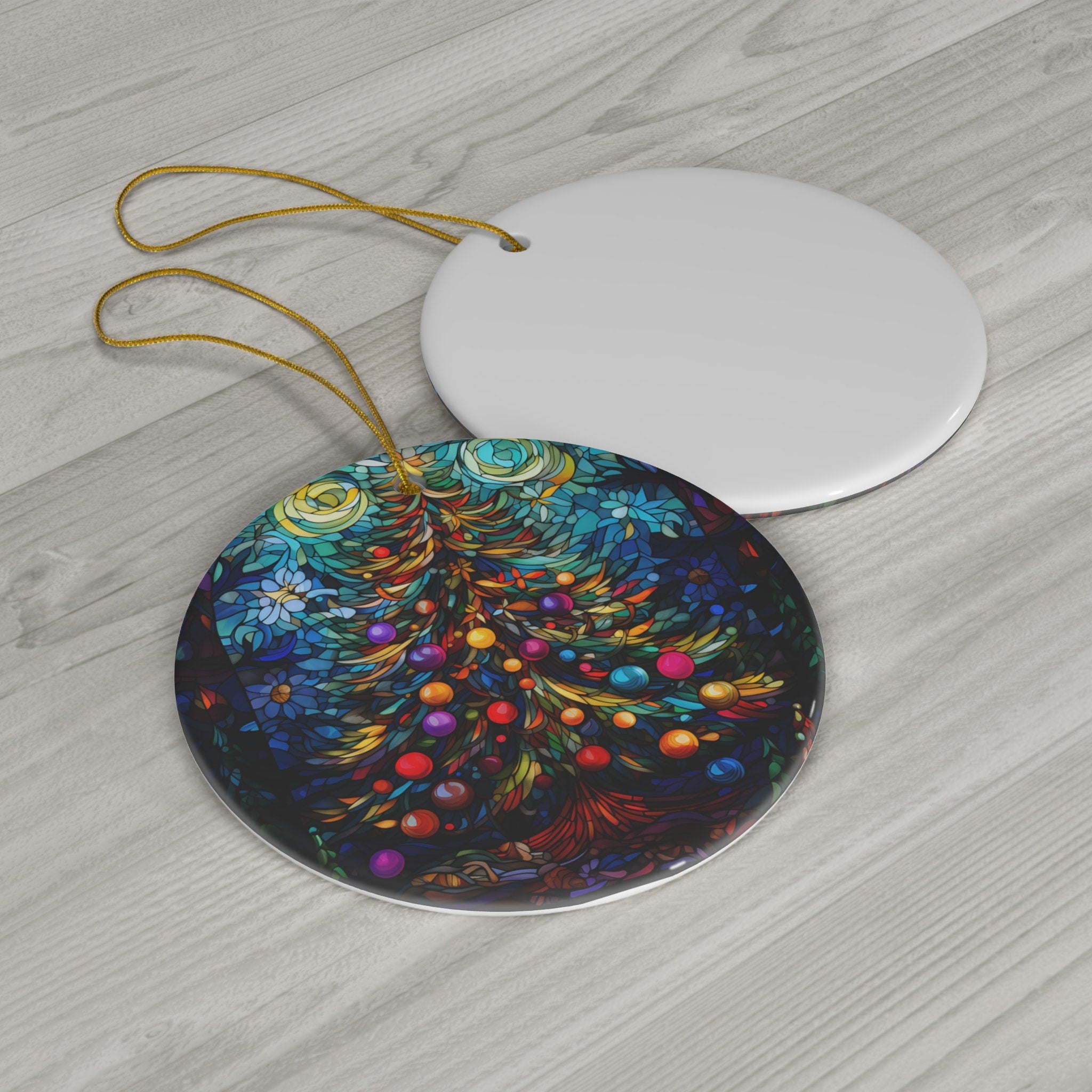Stained Glass Christmas Tree Design Ornament,  Christmas Ornament  Flat Shaped, Holiday Ornament, Christmas Tree Ornament HAOR14