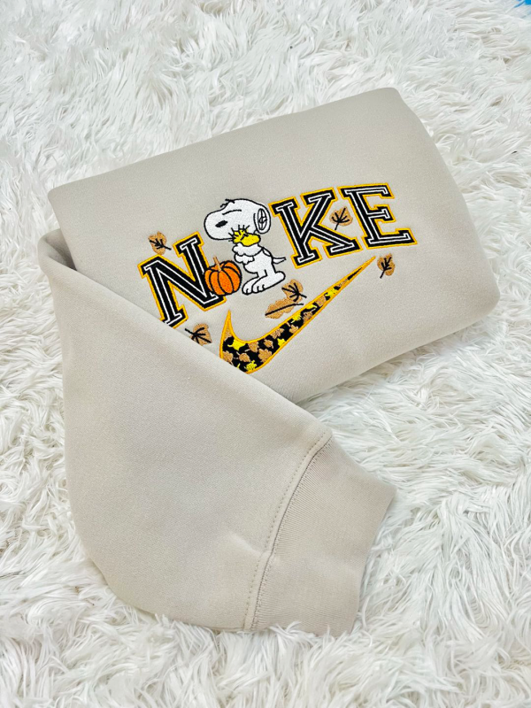 Embroidered Snoopy Halloween Sweatshirt, Snoopy Hug Woodstock Fall Pumpkin Halloween Cartoon Dog EMHA0509