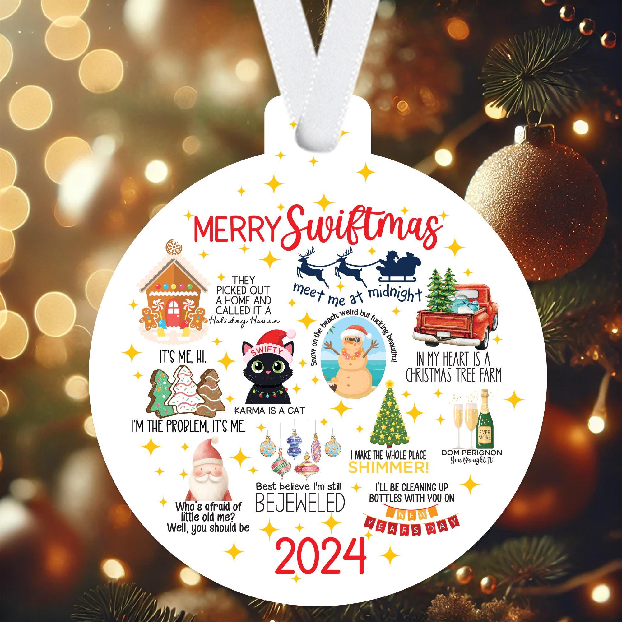 Taylor Christmas Tree Ornament  Song Lyrics for Swiftmas  Double Sided Shatterproof Holiday Ornament  Gift for Friend  Stocking Stuffer O2610H