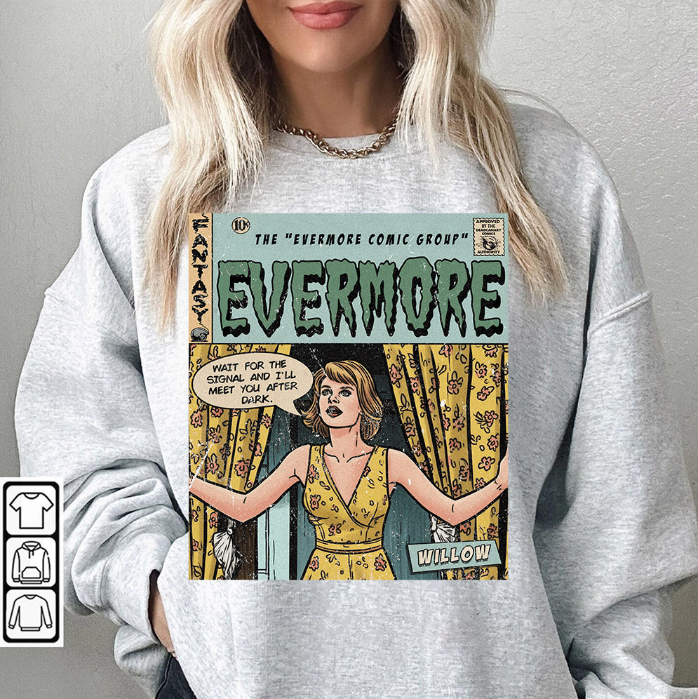 Taylor Swift Png, Evermore Comic Shirt, Sweatshirt Merch Willow Evermore Vintage Comic Book Evermore Red  Gifts