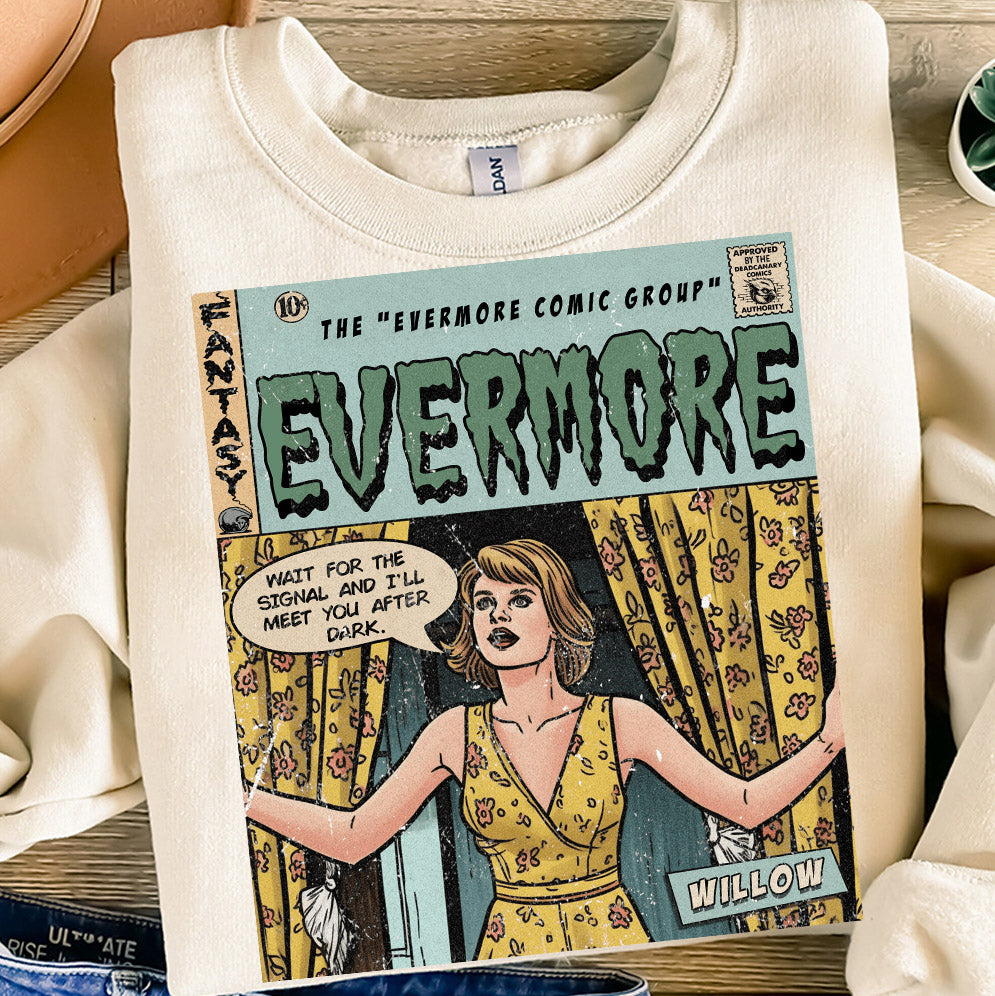 Taylor Swift Png, Evermore Comic Shirt, Sweatshirt Merch Willow Evermore Vintage Comic Book Evermore Red  Gifts