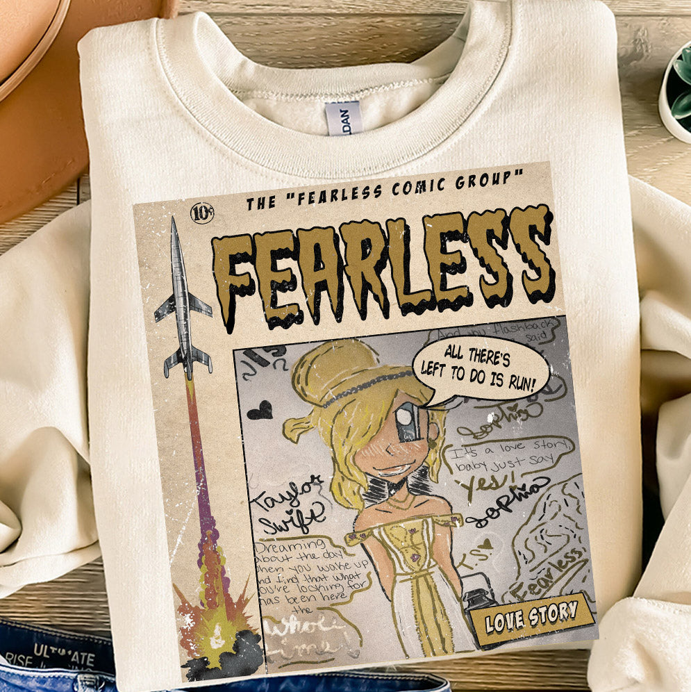 Taylor Swift Png, Fearless Comic Shirt, Sweatshirt Merch Love Story Vintage Comic Book Album Fearless  Gifts