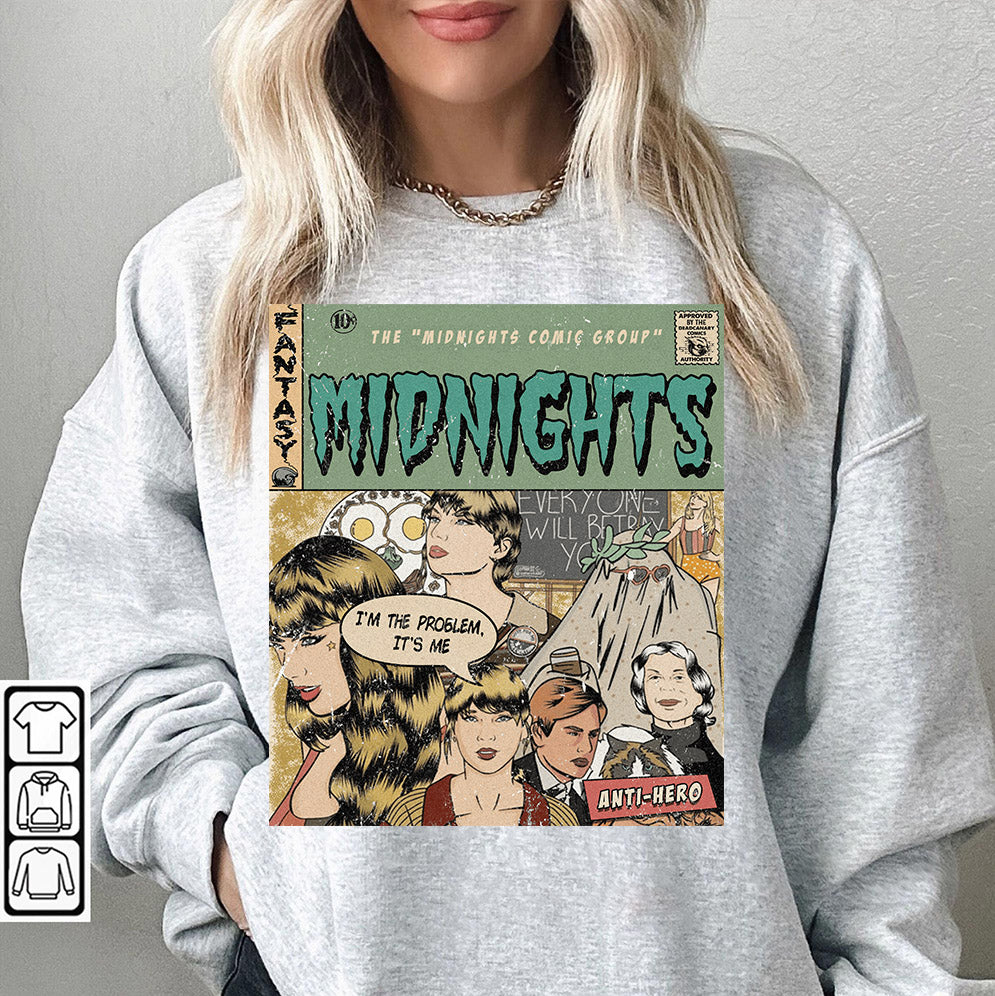 Taylor Swift Png, Midnights Comic Shirt, Sweatshirt Merch Anti-Hero Vintage Comic Book Album Midnights  Gift