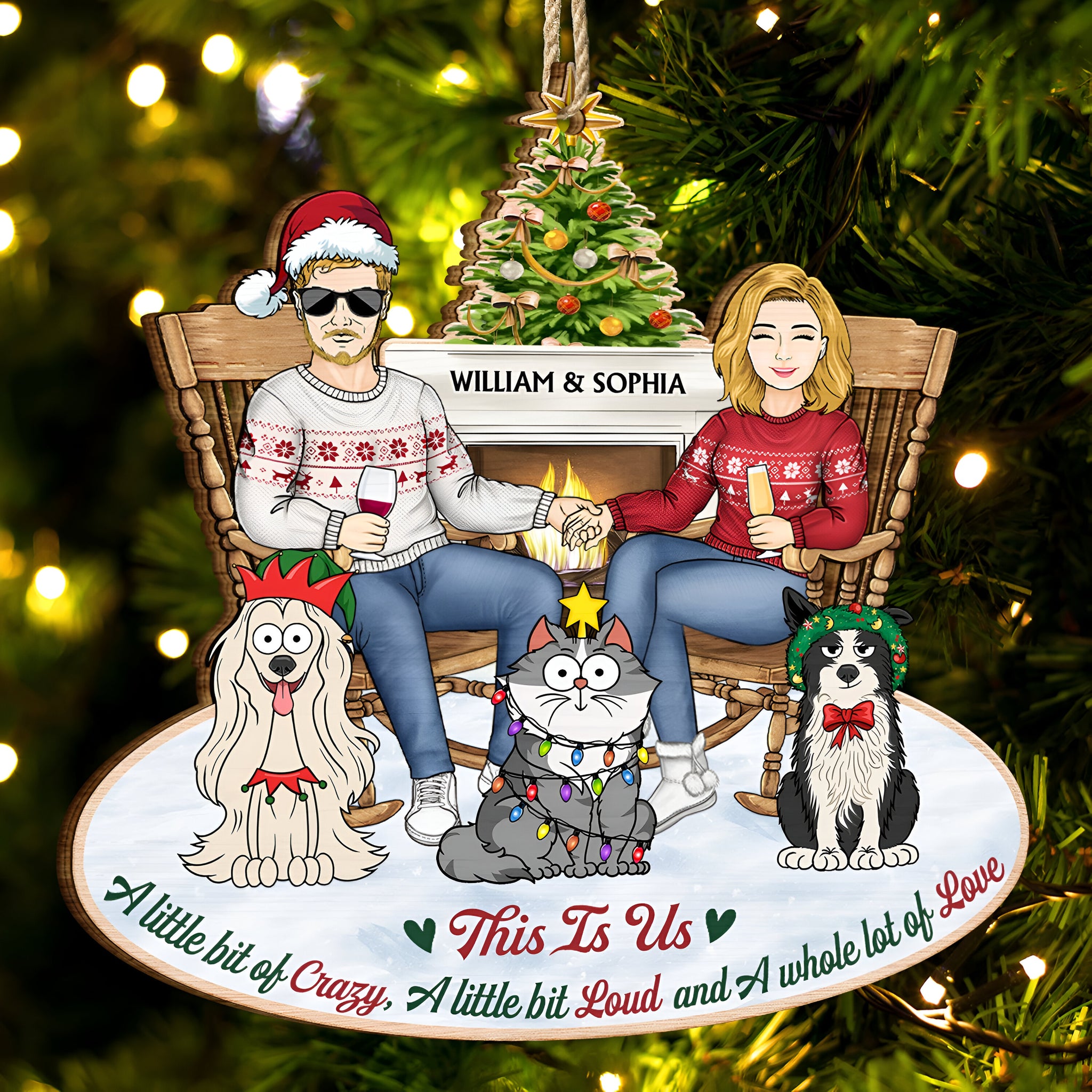 This Is Us Couple And Dogs Cats - Christmas Gift For Pet Lovers And Family - Personalized Wooden Cutout Ornament ORHA24