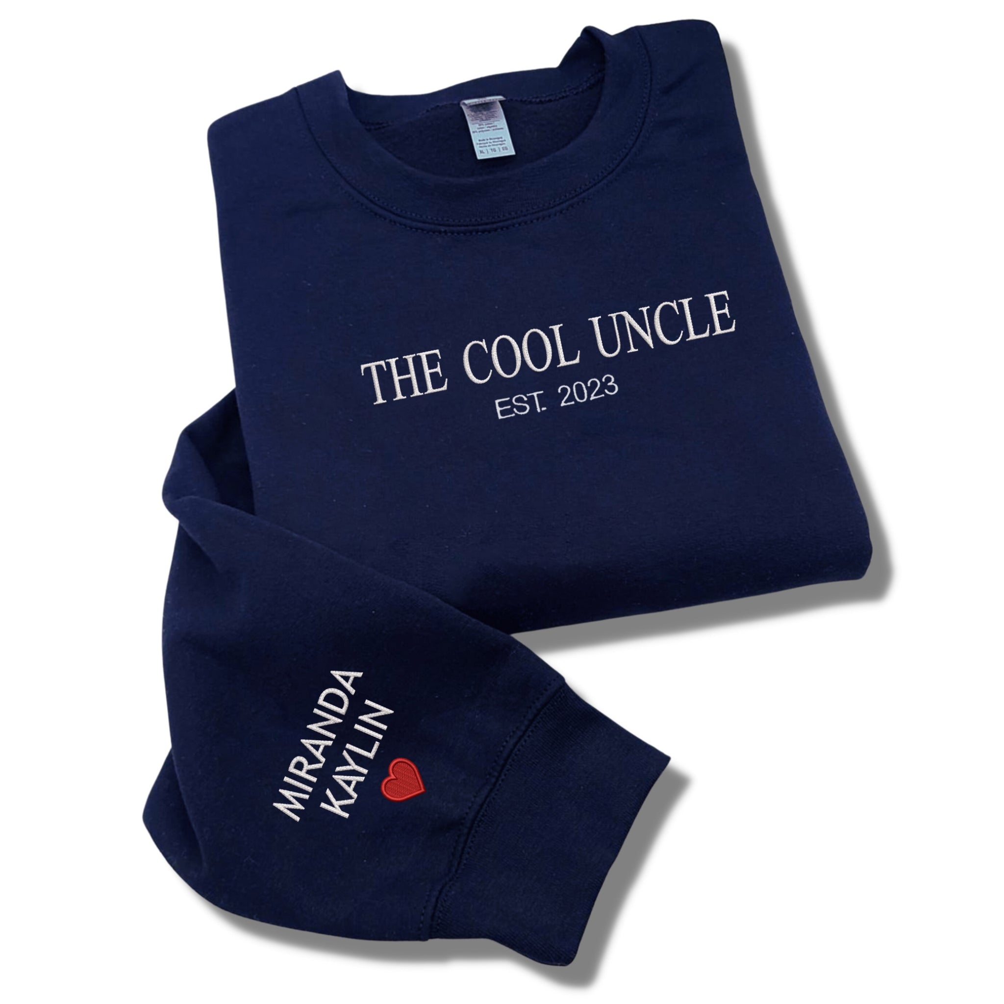 The Cool Dad Sweatshirt, Dad Crewneck Embroidered with Kid Name on Sleeve, Father Day Gift Idea em4