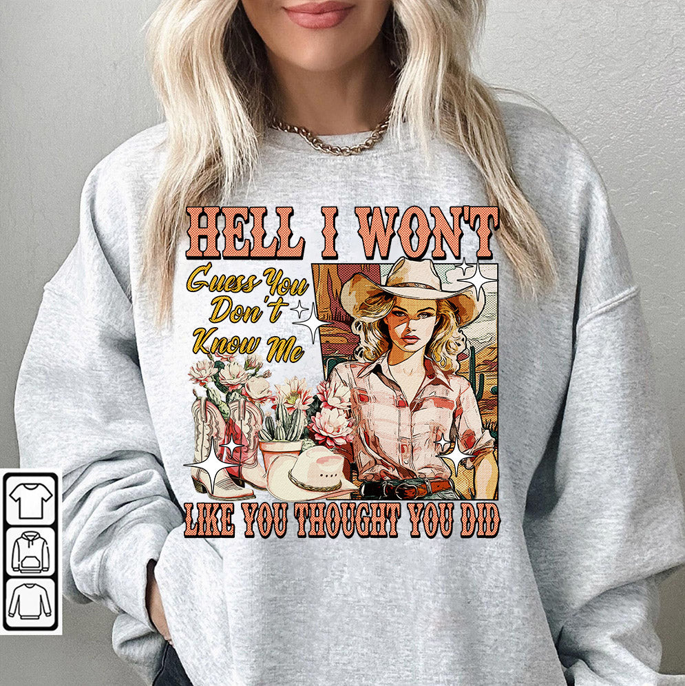 The Hell I Won't Shirt, Country Western Aesthetic, Retro Comic Rodeo, Vintage Cowgirl Lyrics