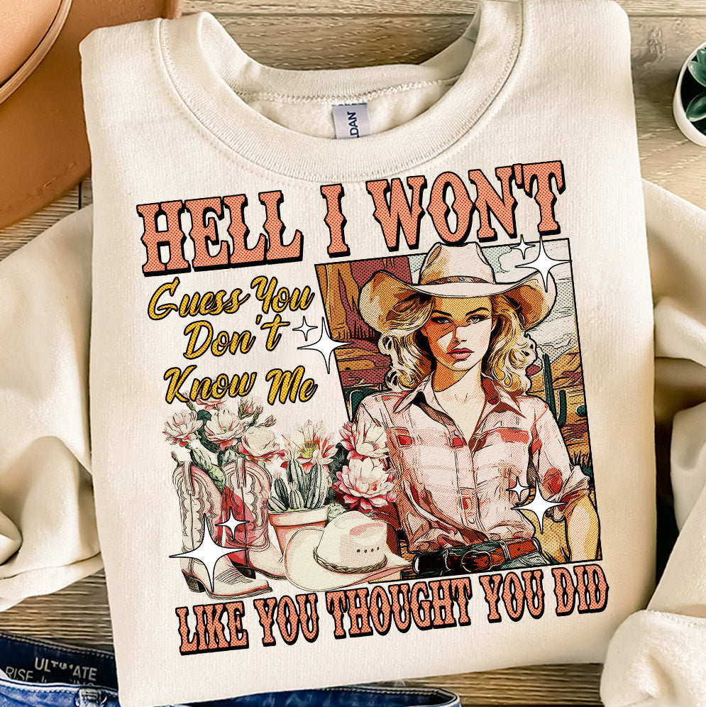 The Hell I Won't Shirt, Country Western Aesthetic, Retro Comic Rodeo, Vintage Cowgirl Lyrics