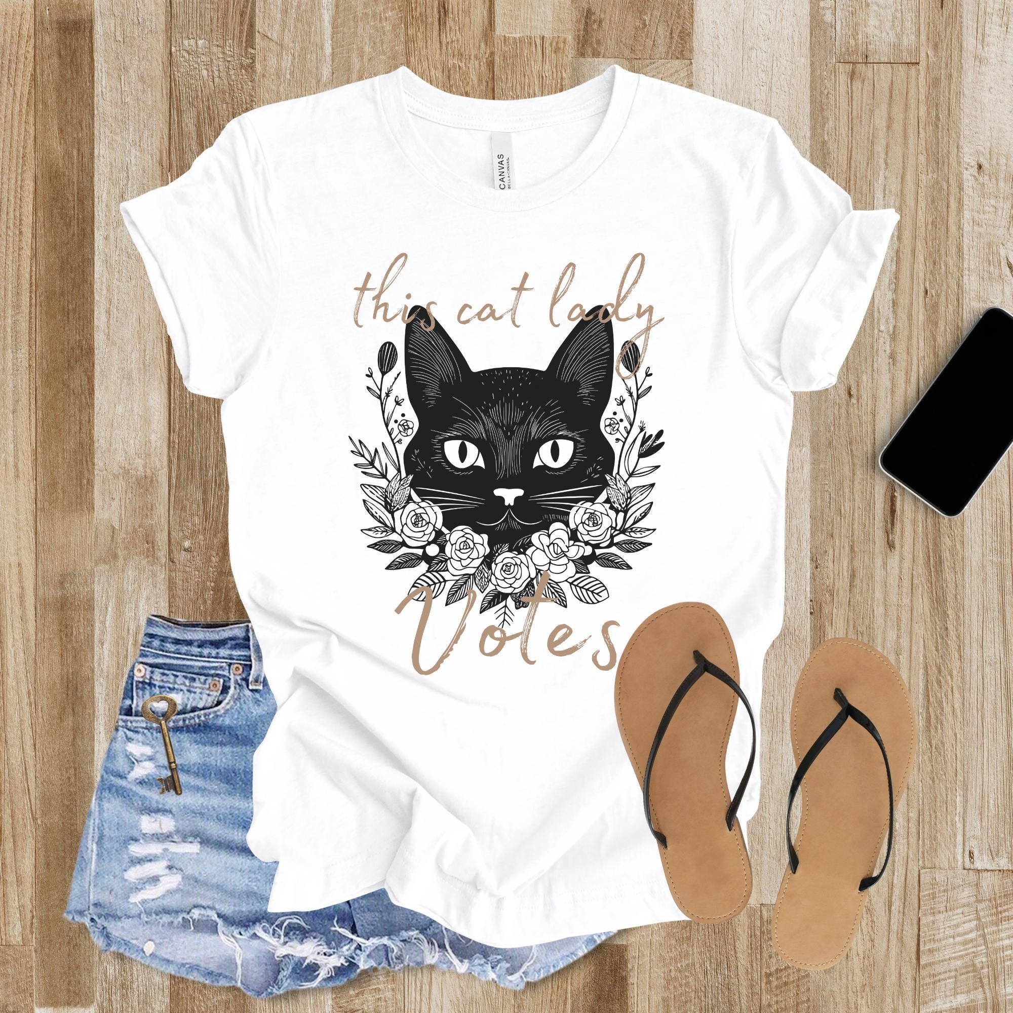 This Cat Lady Votes, crazy kitty ladies shirt, election political animal lover gift, cute lucky black cat botanical unisex Bella+Canvas tee  TD2907N 12