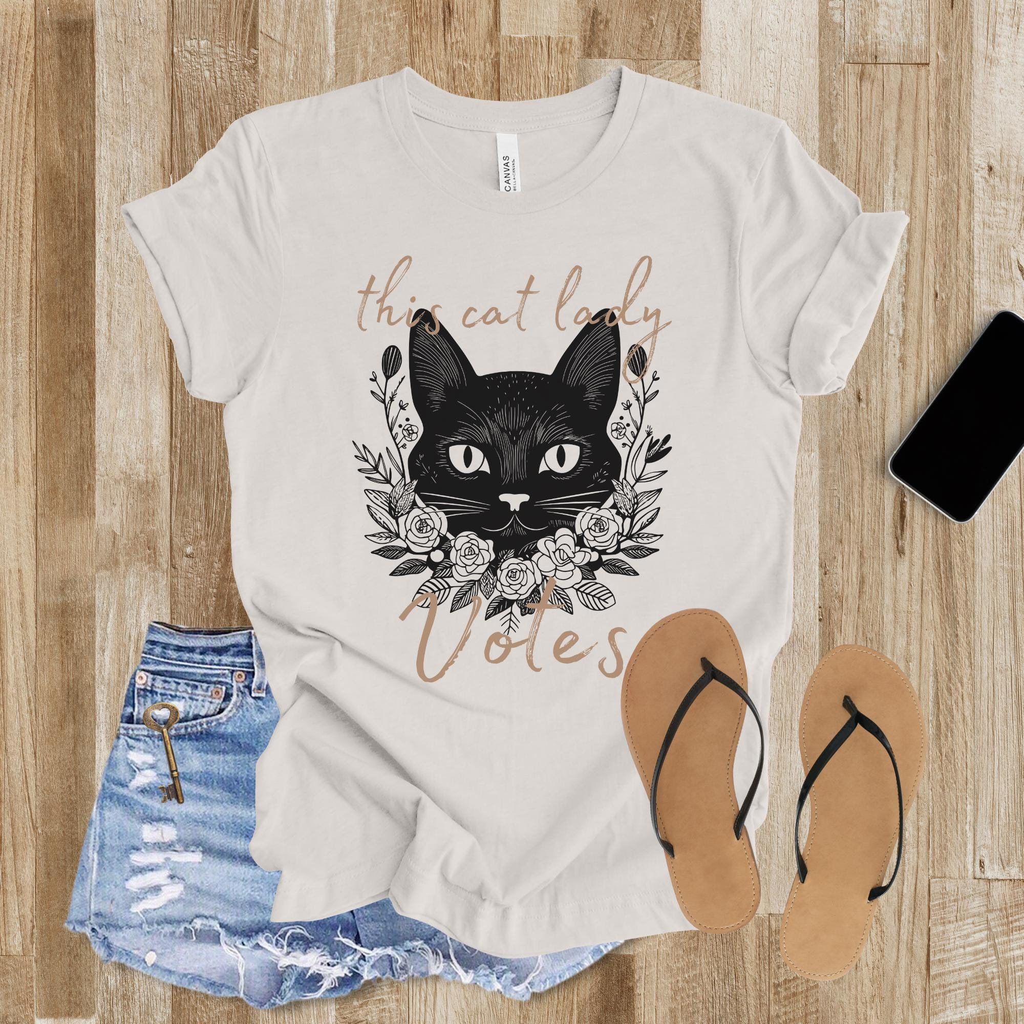 This Cat Lady Votes, crazy kitty ladies shirt, election political animal lover gift, cute lucky black cat botanical unisex Bella+Canvas tee  TD2907N 12