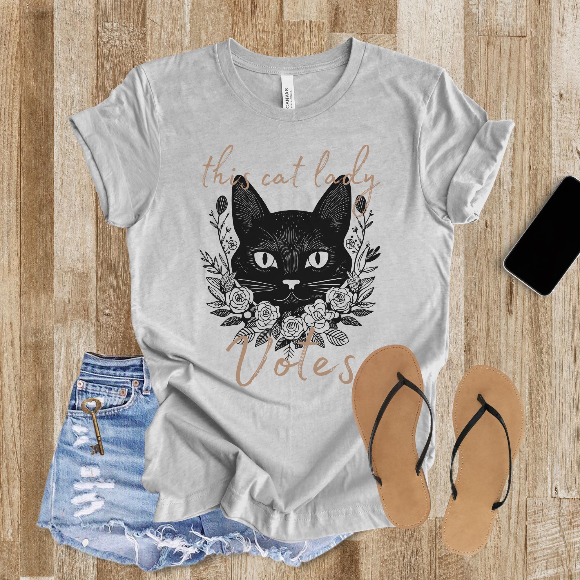 This Cat Lady Votes, crazy kitty ladies shirt, election political animal lover gift, cute lucky black cat botanical unisex Bella+Canvas tee  TD2907N 12