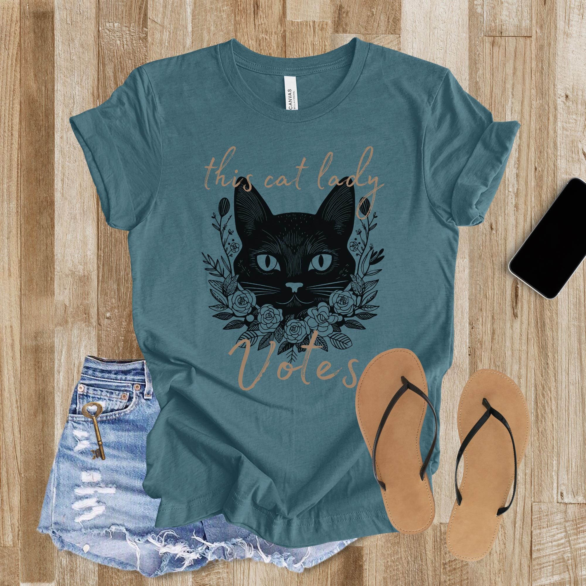 This Cat Lady Votes, crazy kitty ladies shirt, election political animal lover gift, cute lucky black cat botanical unisex Bella+Canvas tee  TD2907N 12