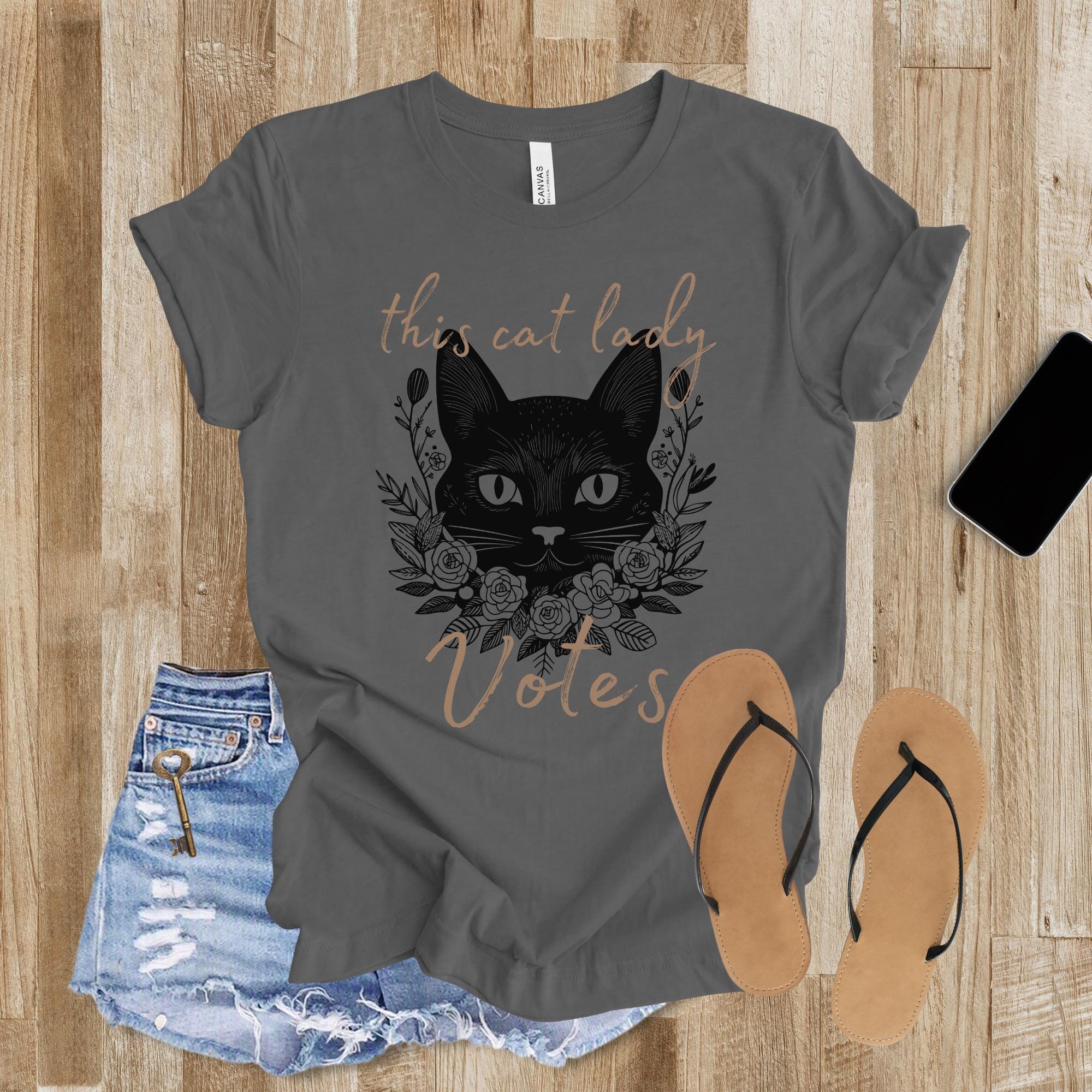 This Cat Lady Votes, crazy kitty ladies shirt, election political animal lover gift, cute lucky black cat botanical unisex Bella+Canvas tee  TD2907N 12